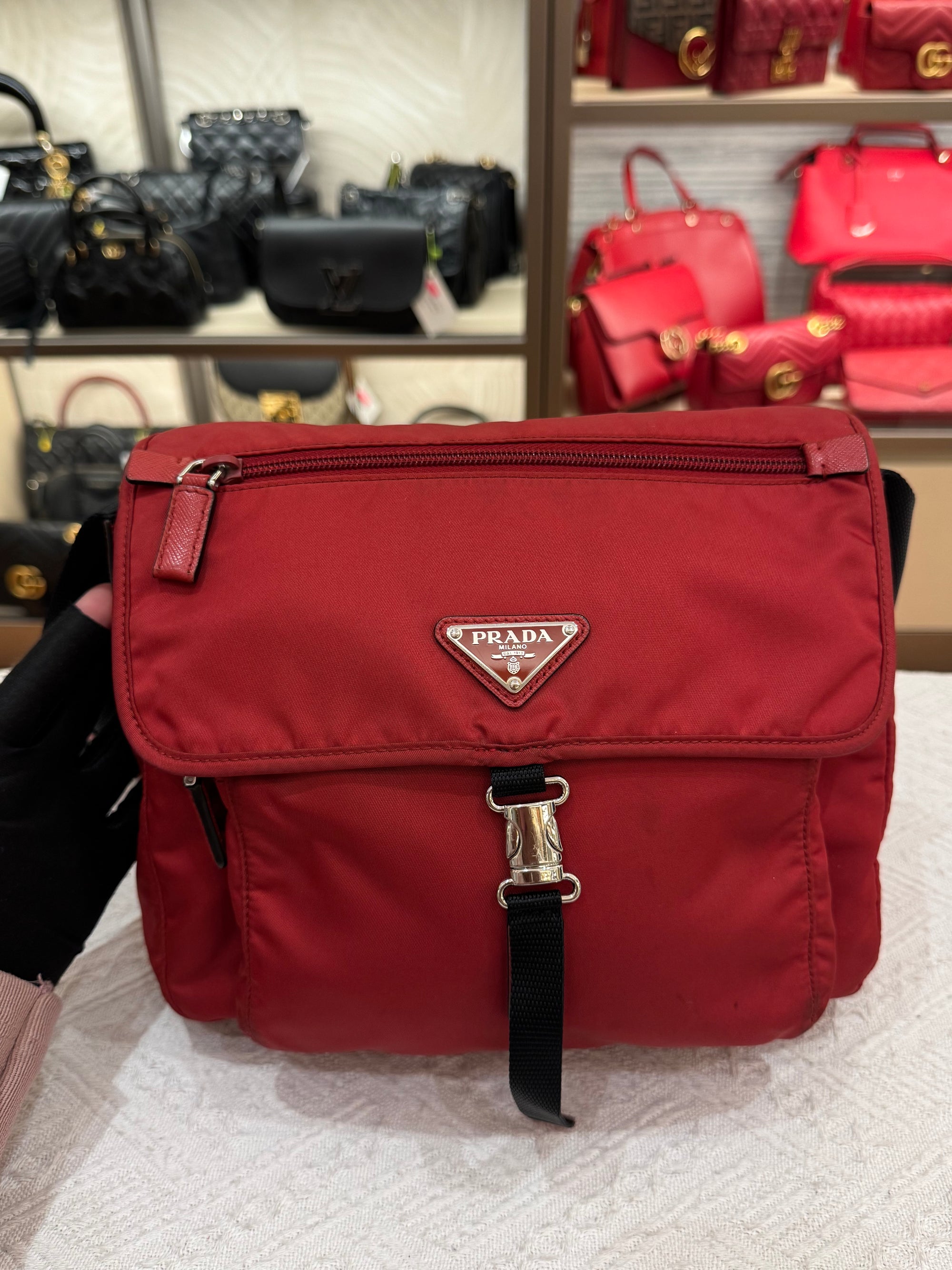 Prada Sling Nylon Red Black