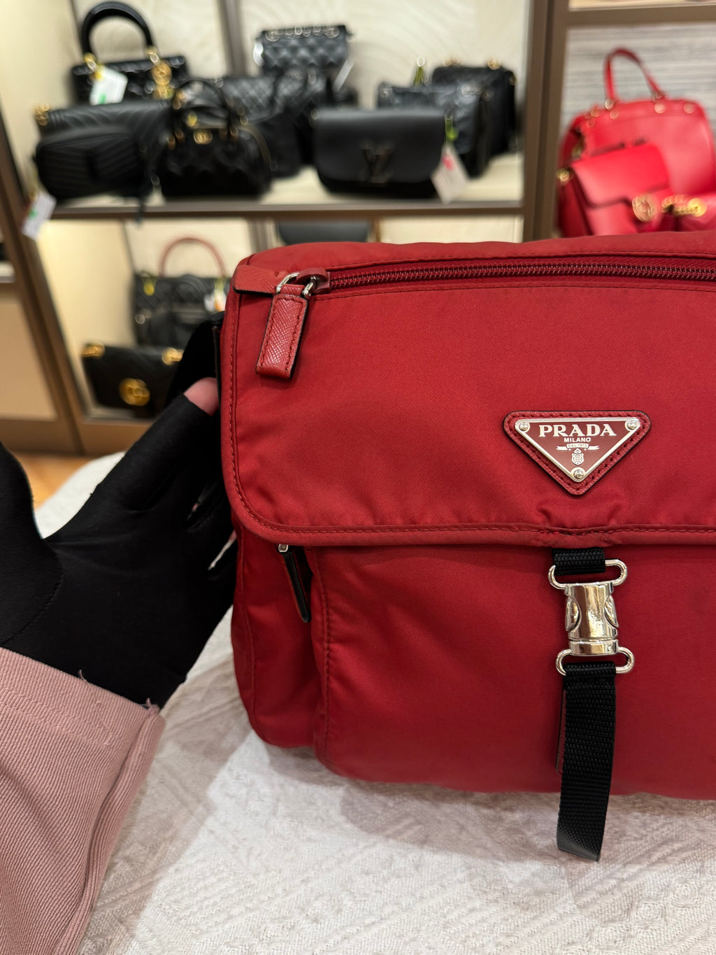 Prada Sling Nylon Red Black