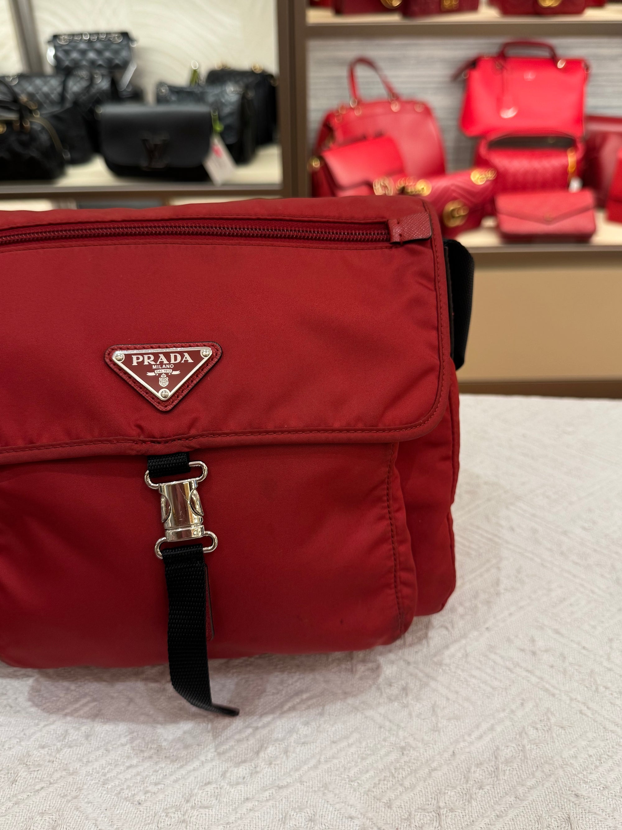 Prada Sling Nylon Red Black