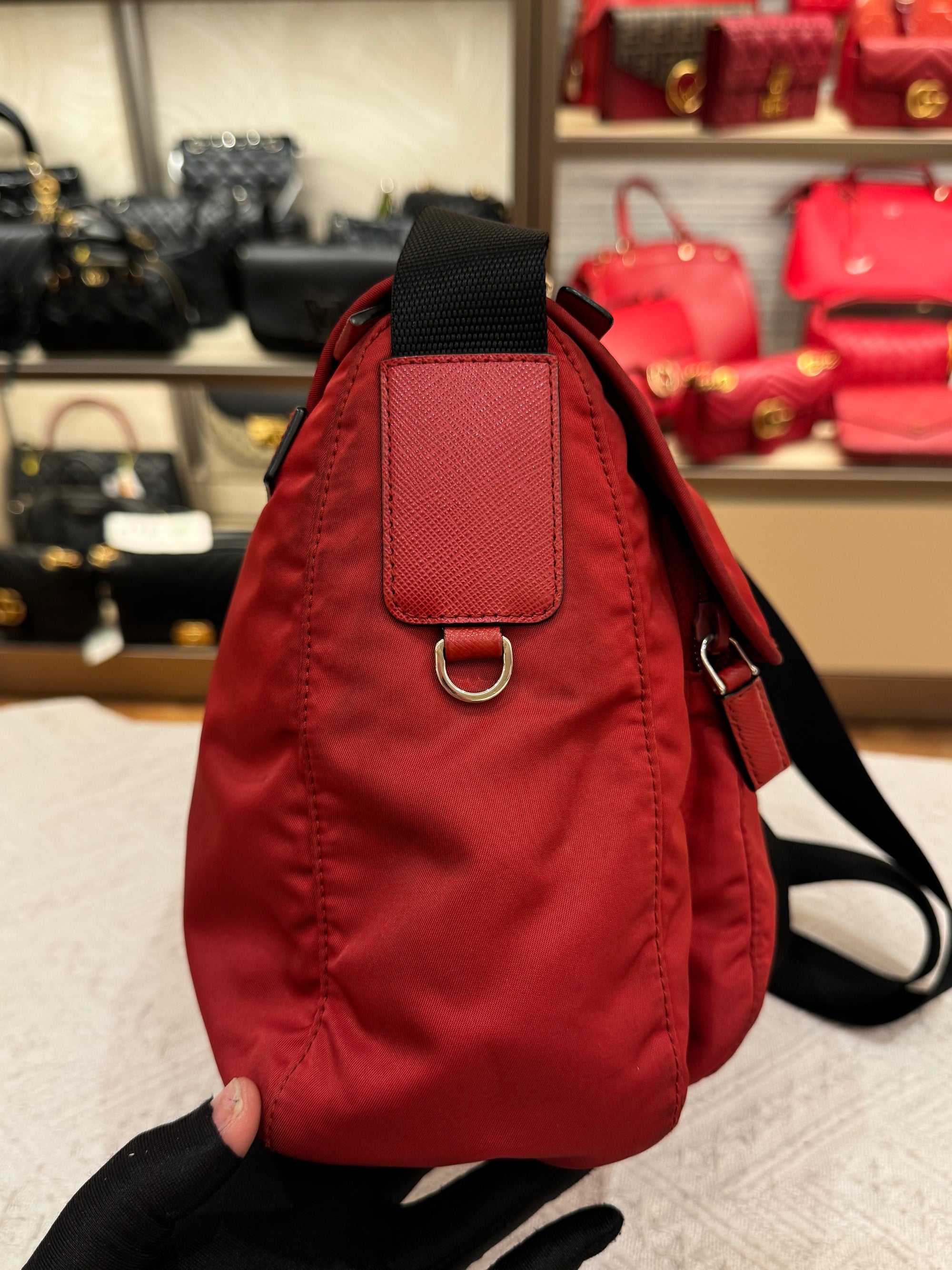 Prada Sling Nylon Red Black