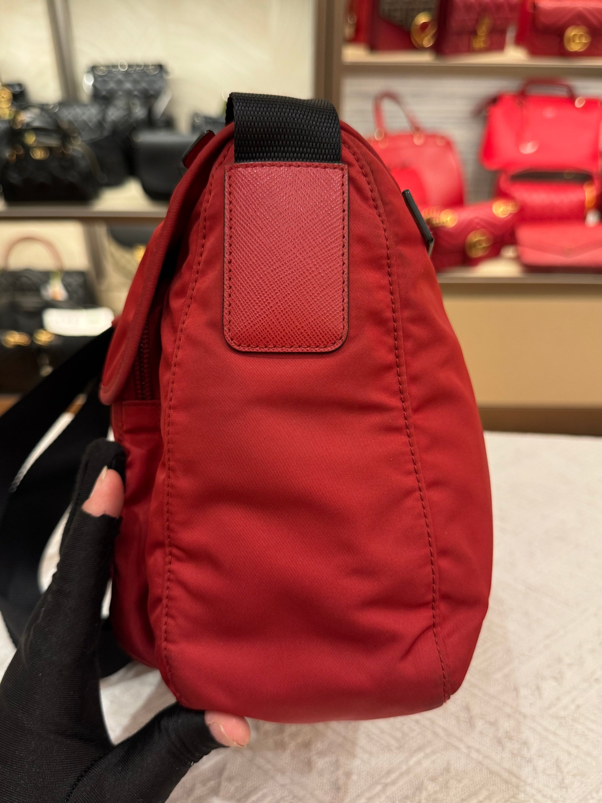 Prada Sling Nylon Red Black