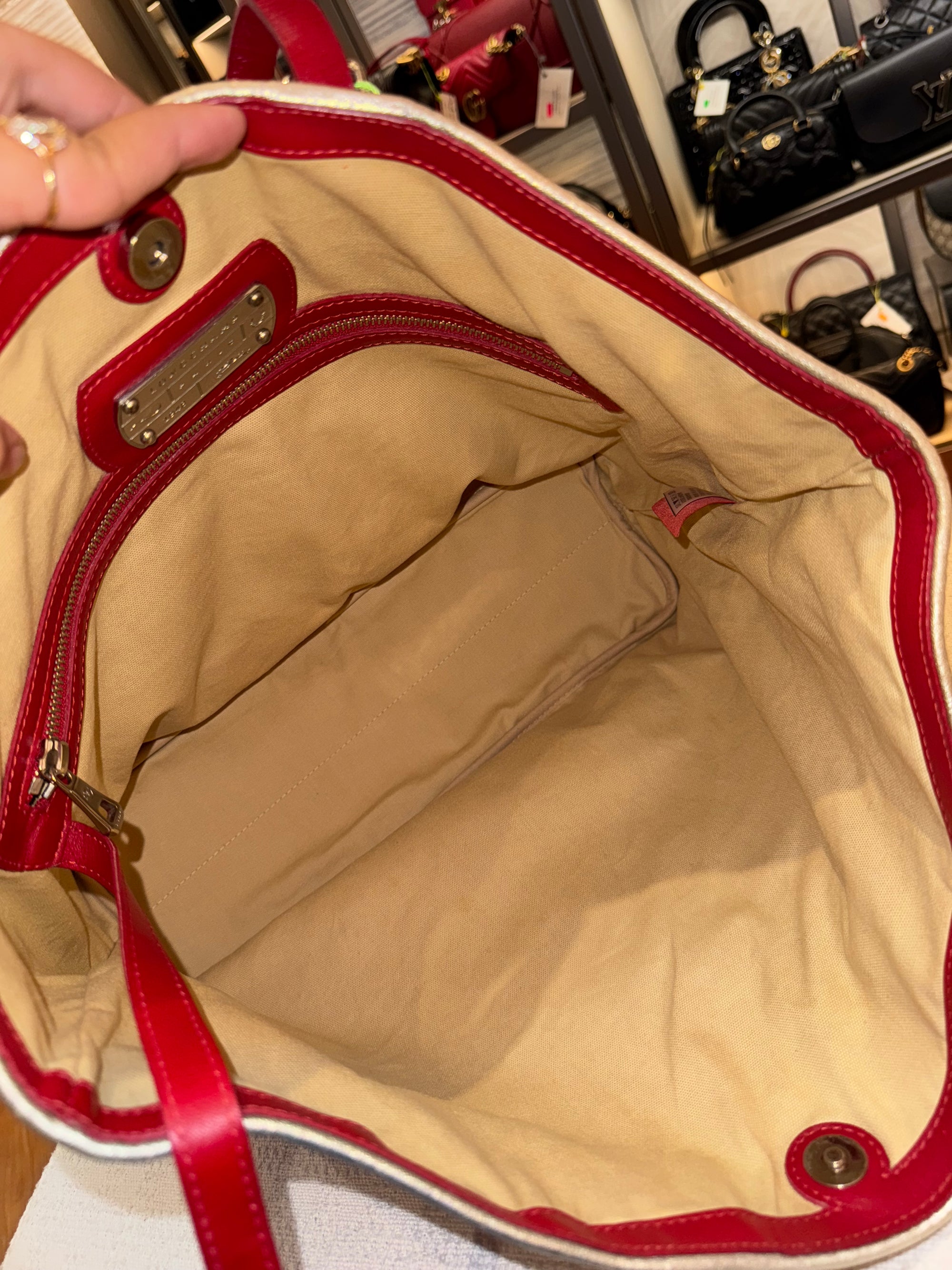Longchamp LM Embossed Tote Red