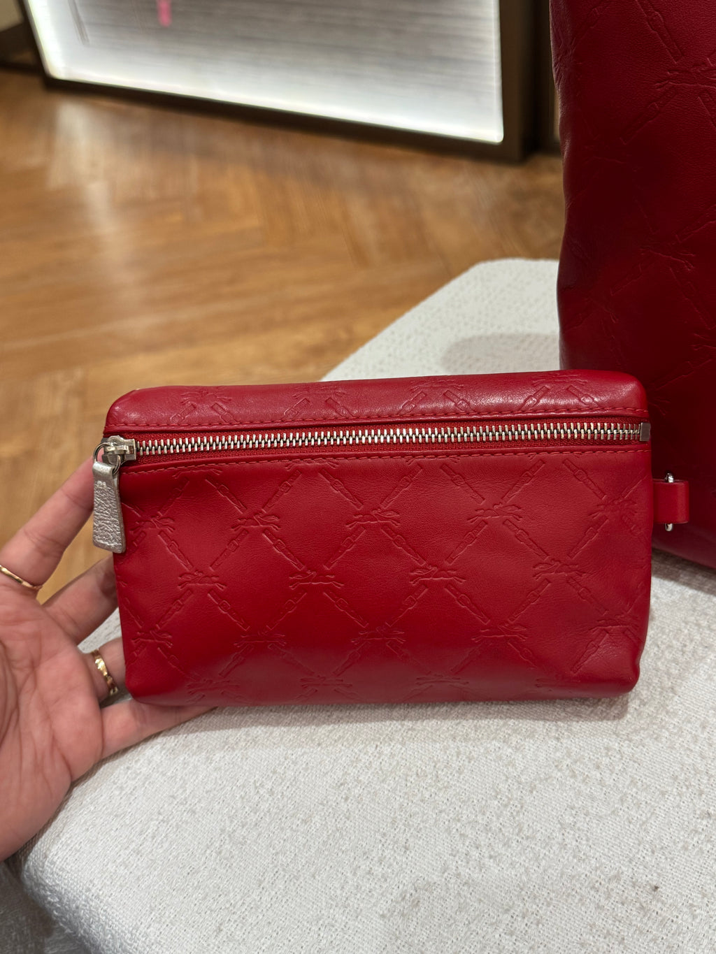 Longchamp LM Embossed Tote Red