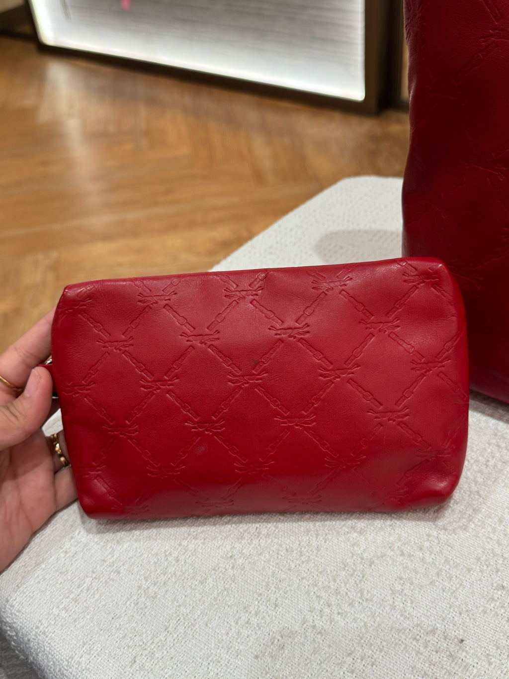 Longchamp LM Embossed Tote Red