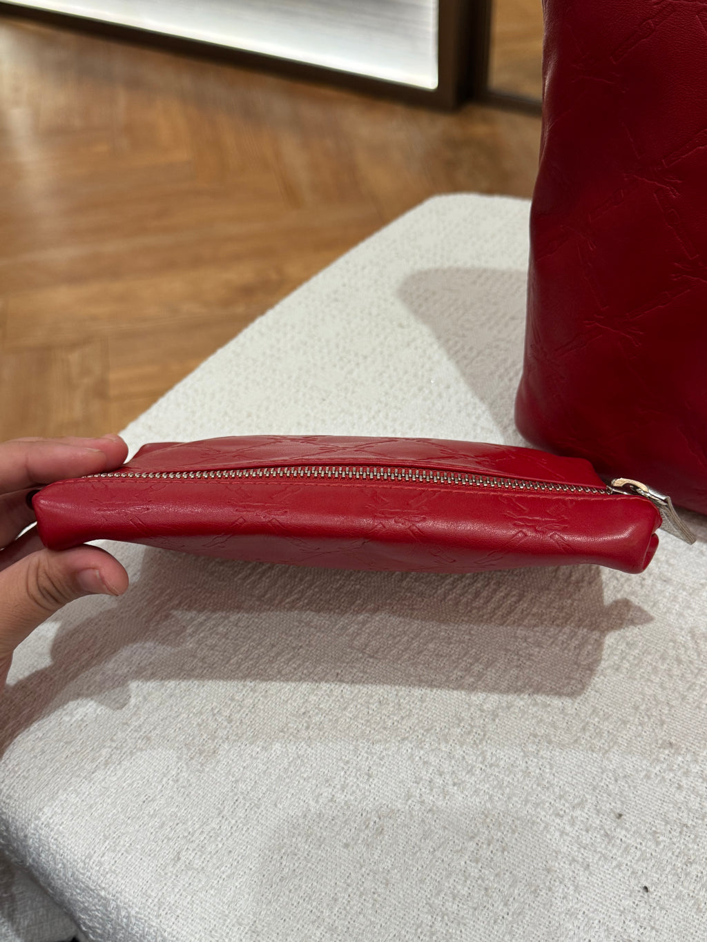 Longchamp LM Embossed Tote Red