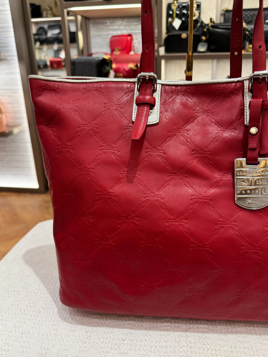 Longchamp LM Embossed Tote Red