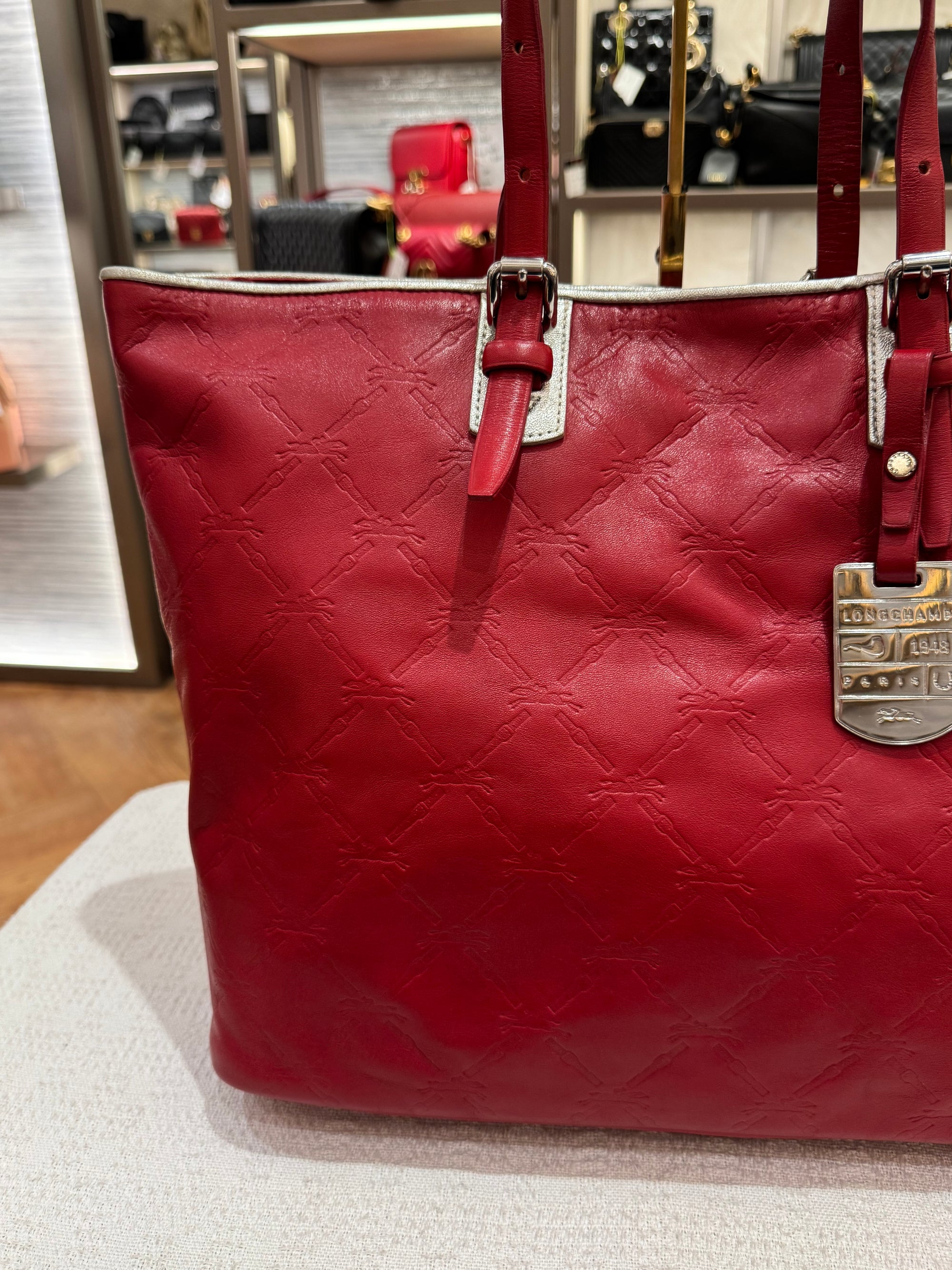 Longchamp LM Embossed Tote Red