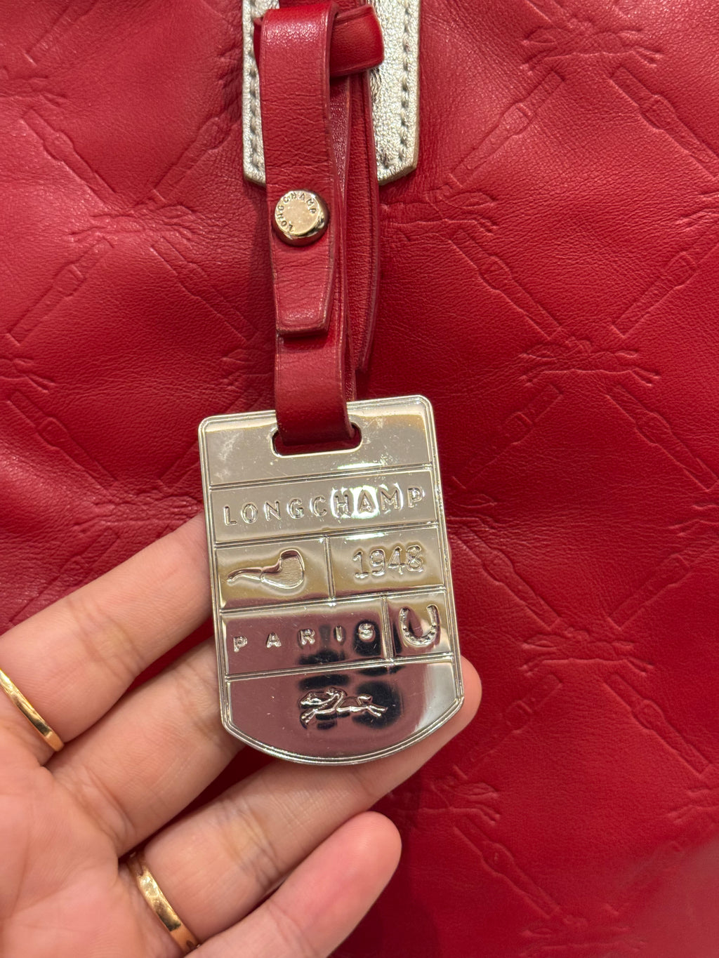 Longchamp LM Embossed Tote Red
