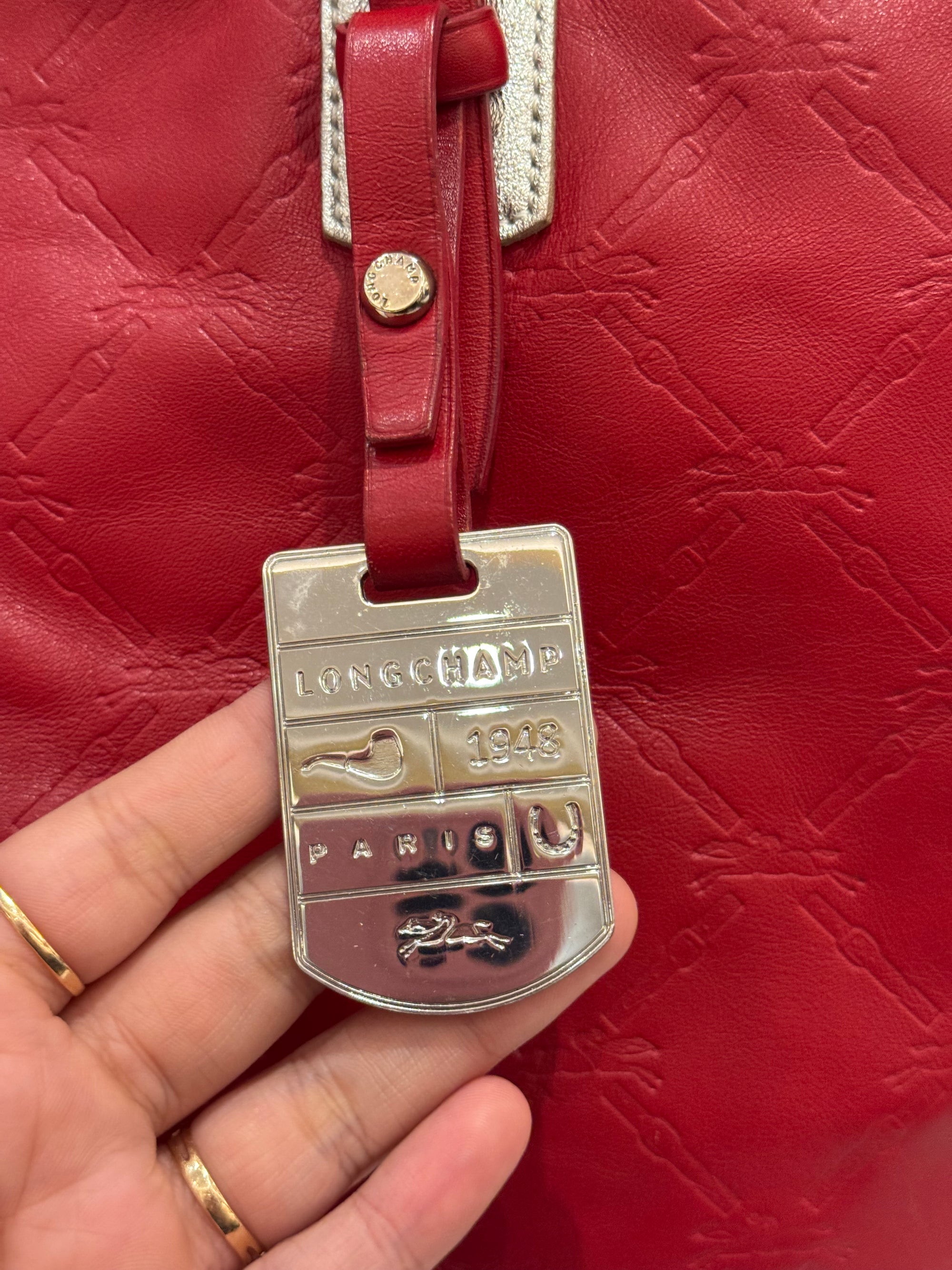 Longchamp LM Embossed Tote Red