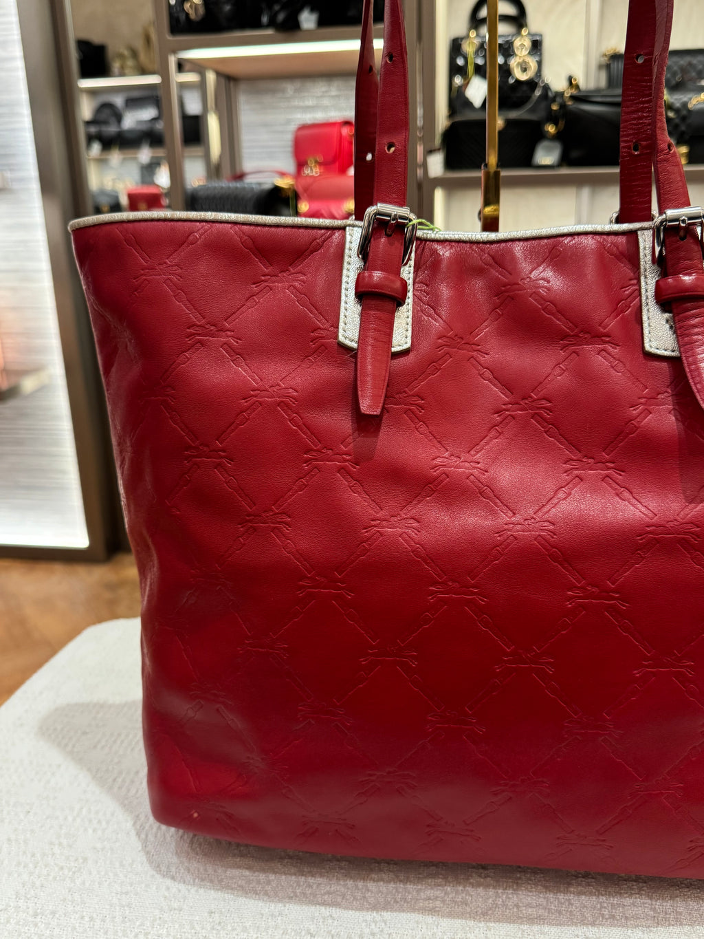 Longchamp LM Embossed Tote Red