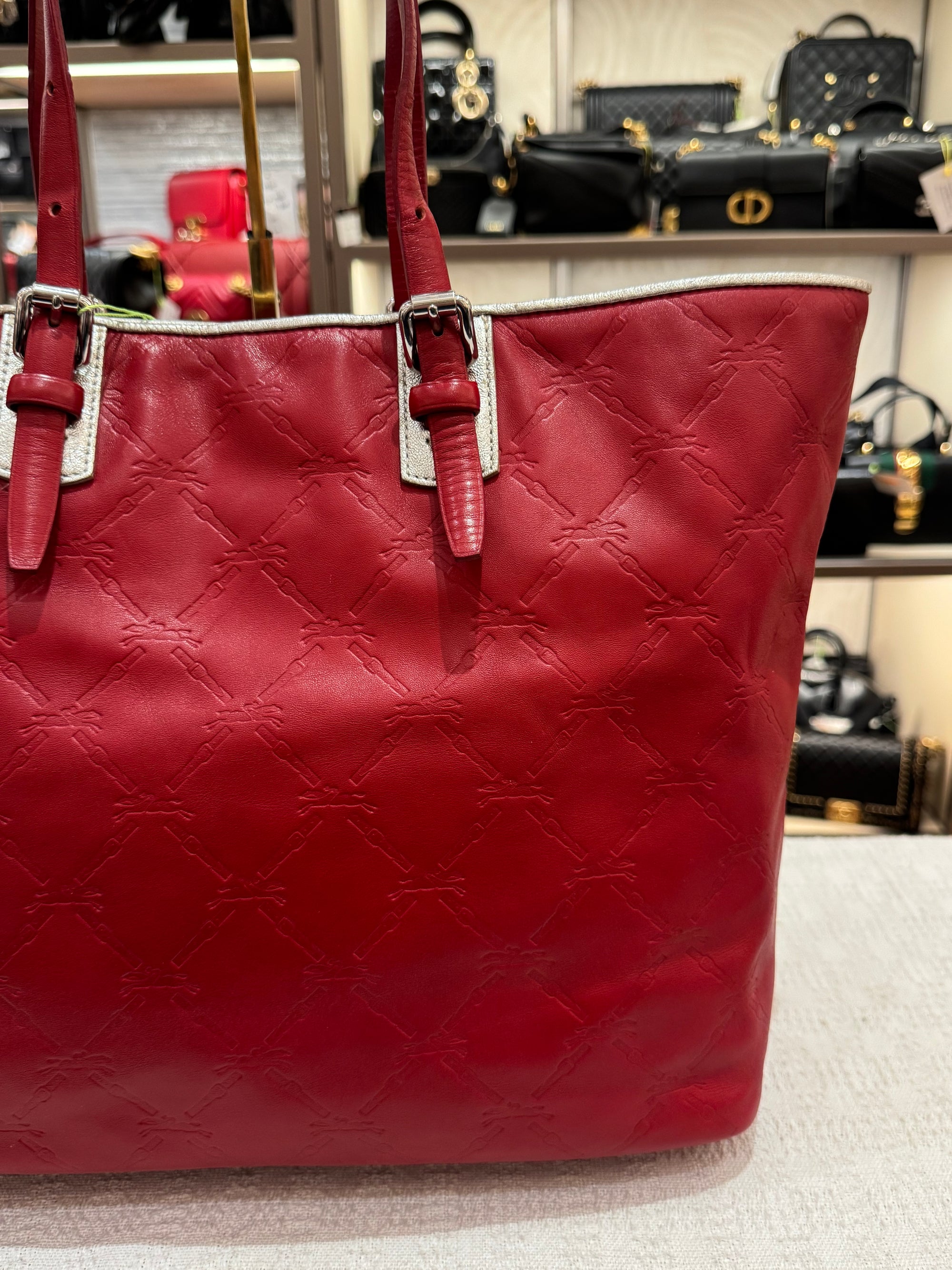 Longchamp LM Embossed Tote Red