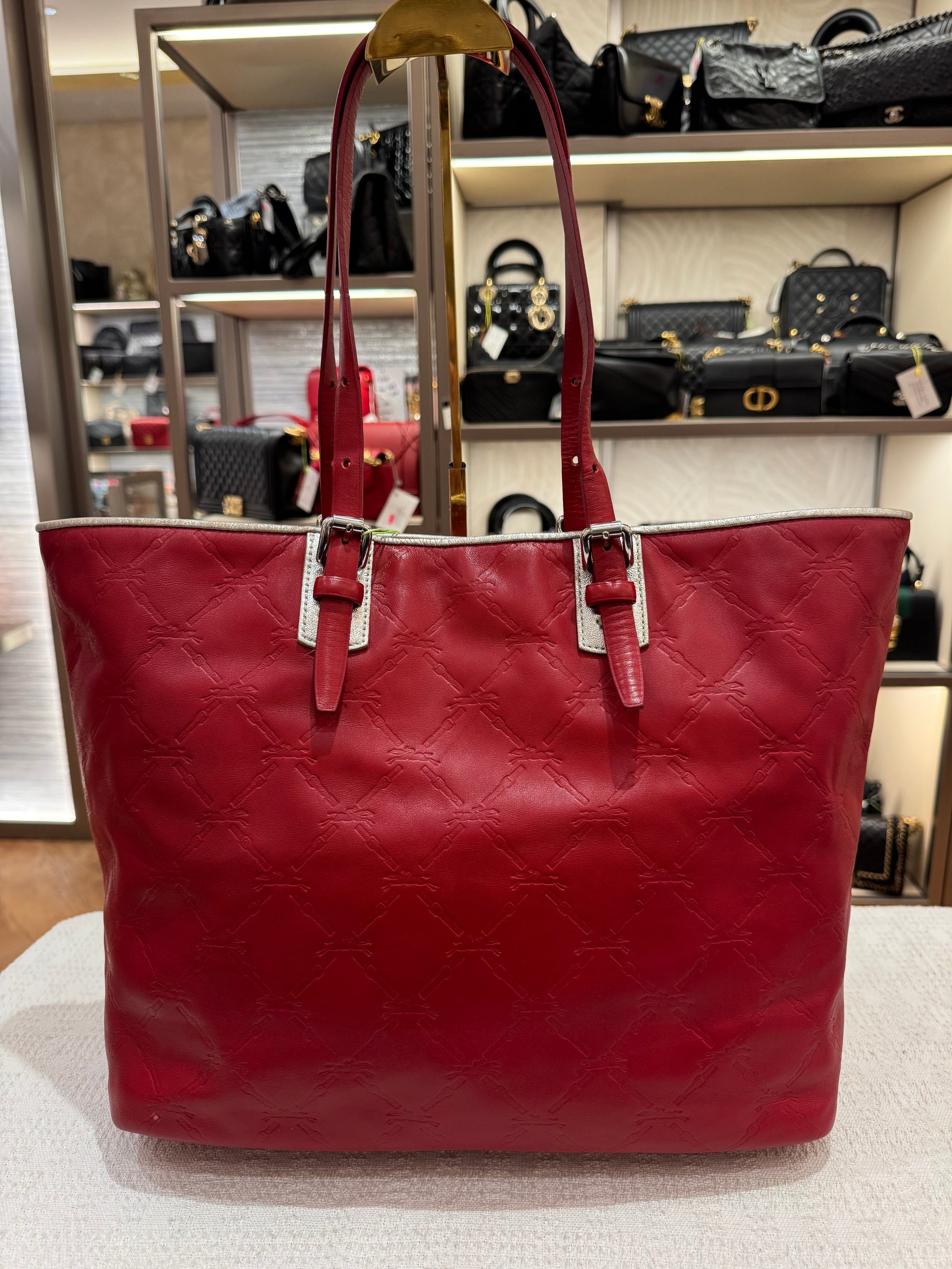 Longchamp LM Embossed Tote Red