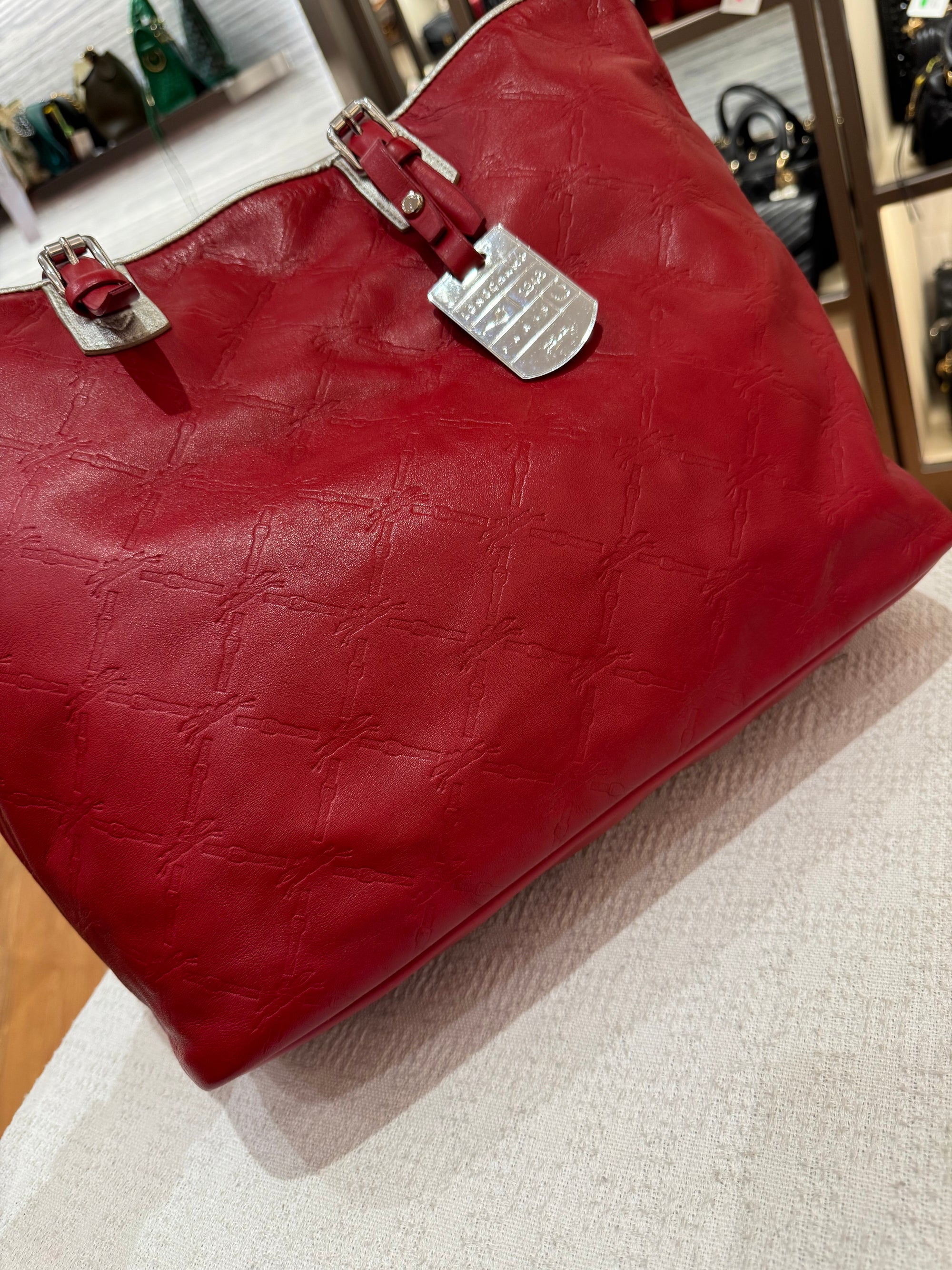 Longchamp LM Embossed Tote Red