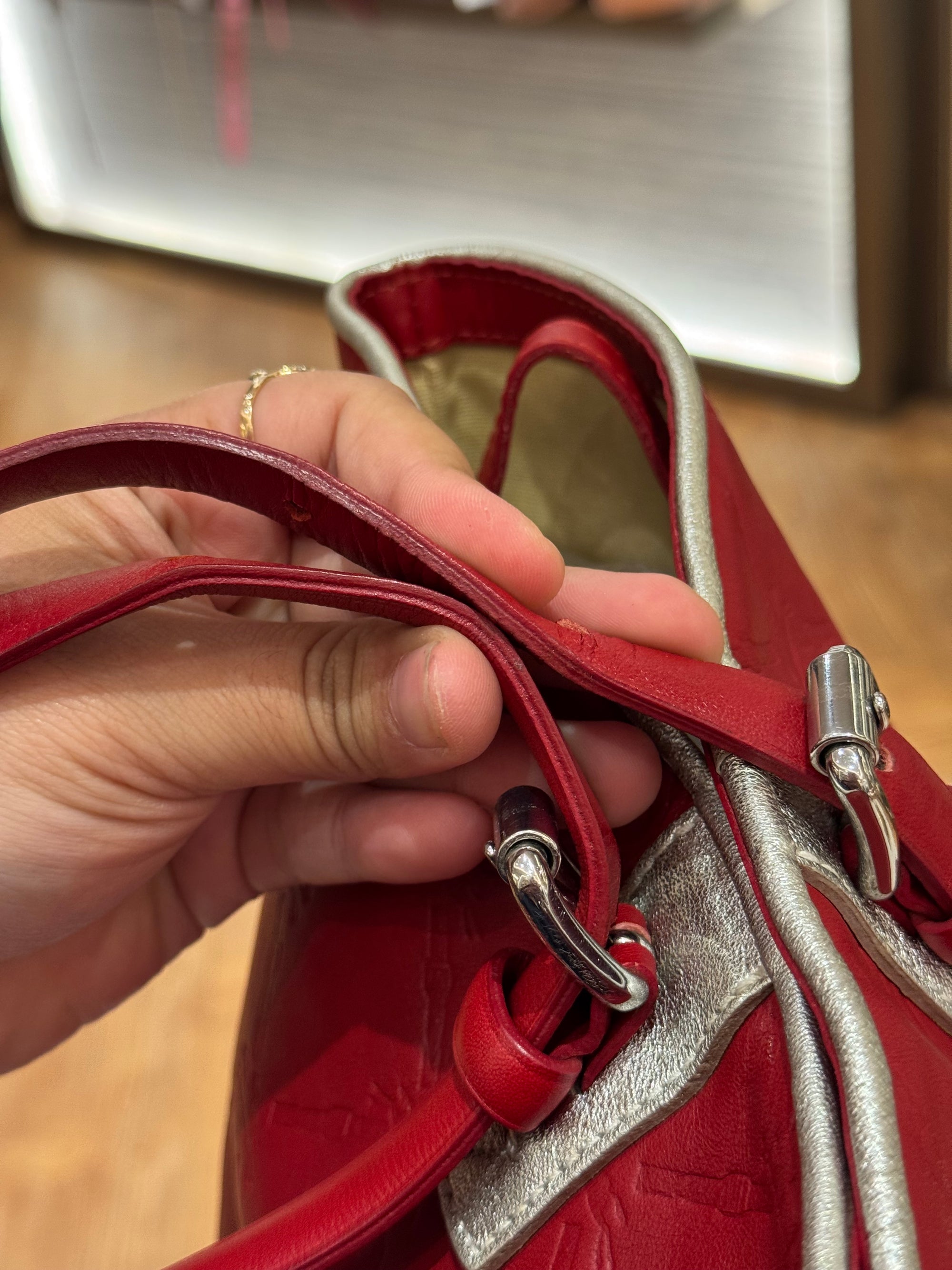 Longchamp LM Embossed Tote Red