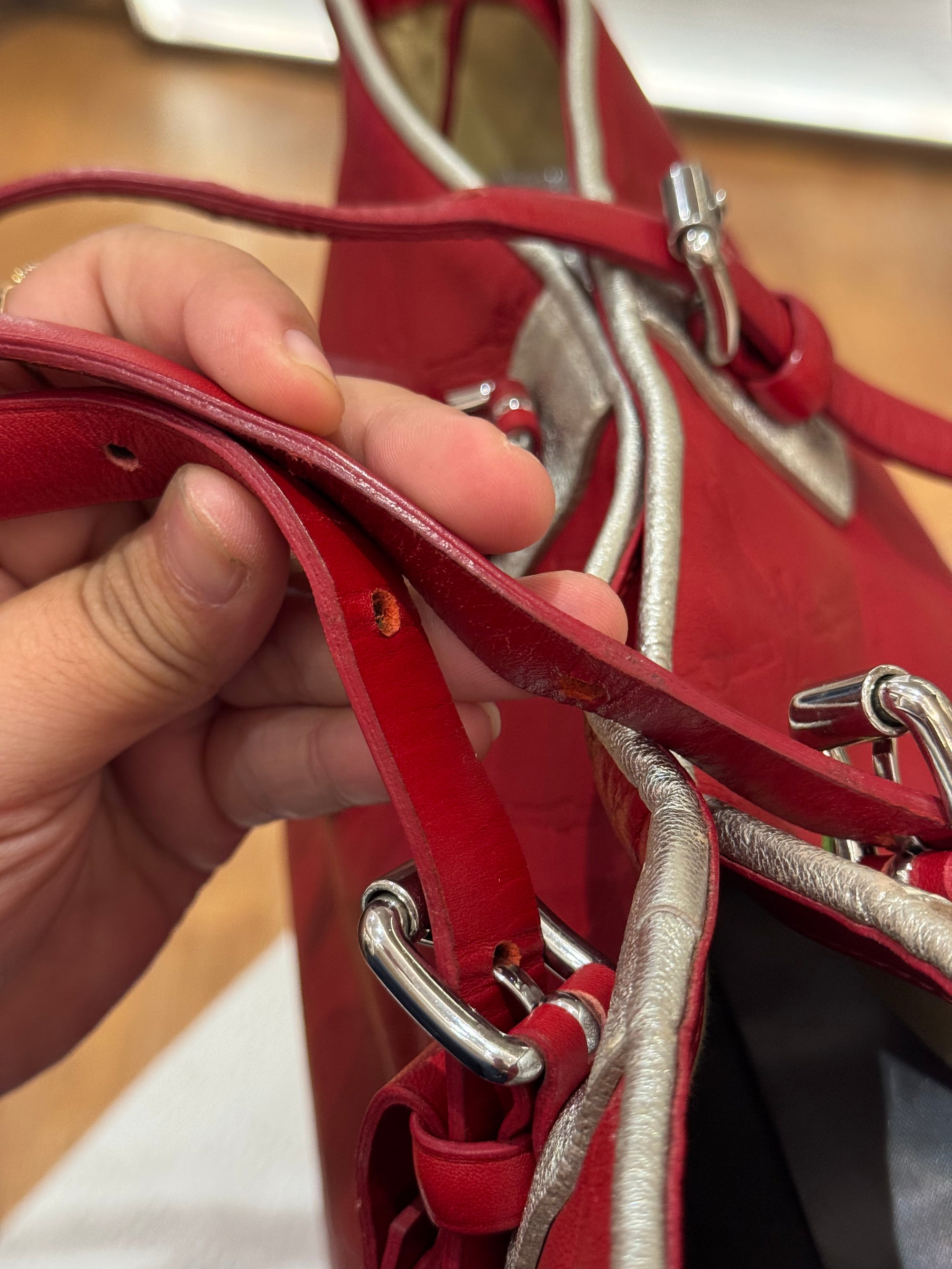 Longchamp LM Embossed Tote Red