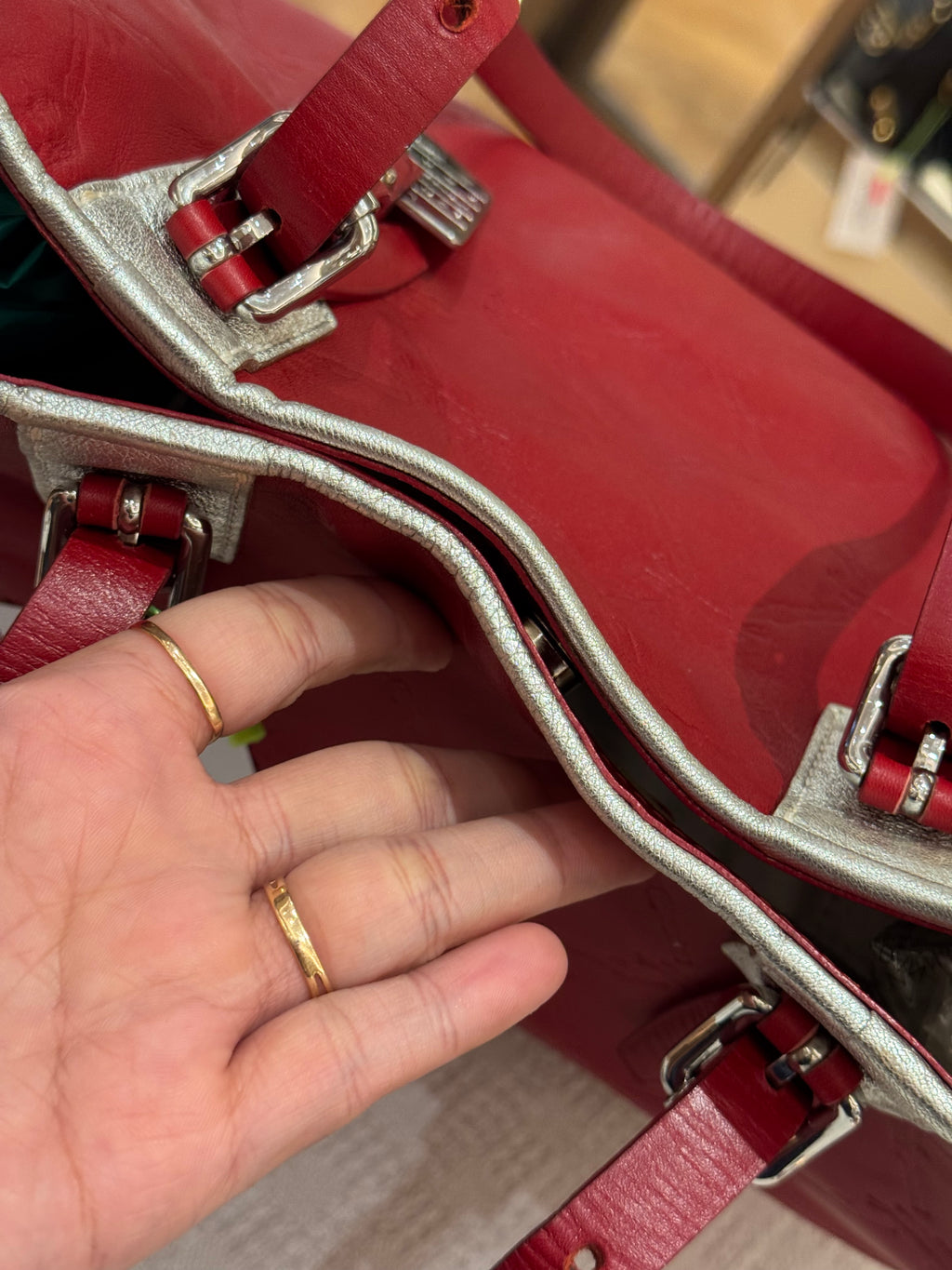 Longchamp LM Embossed Tote Red