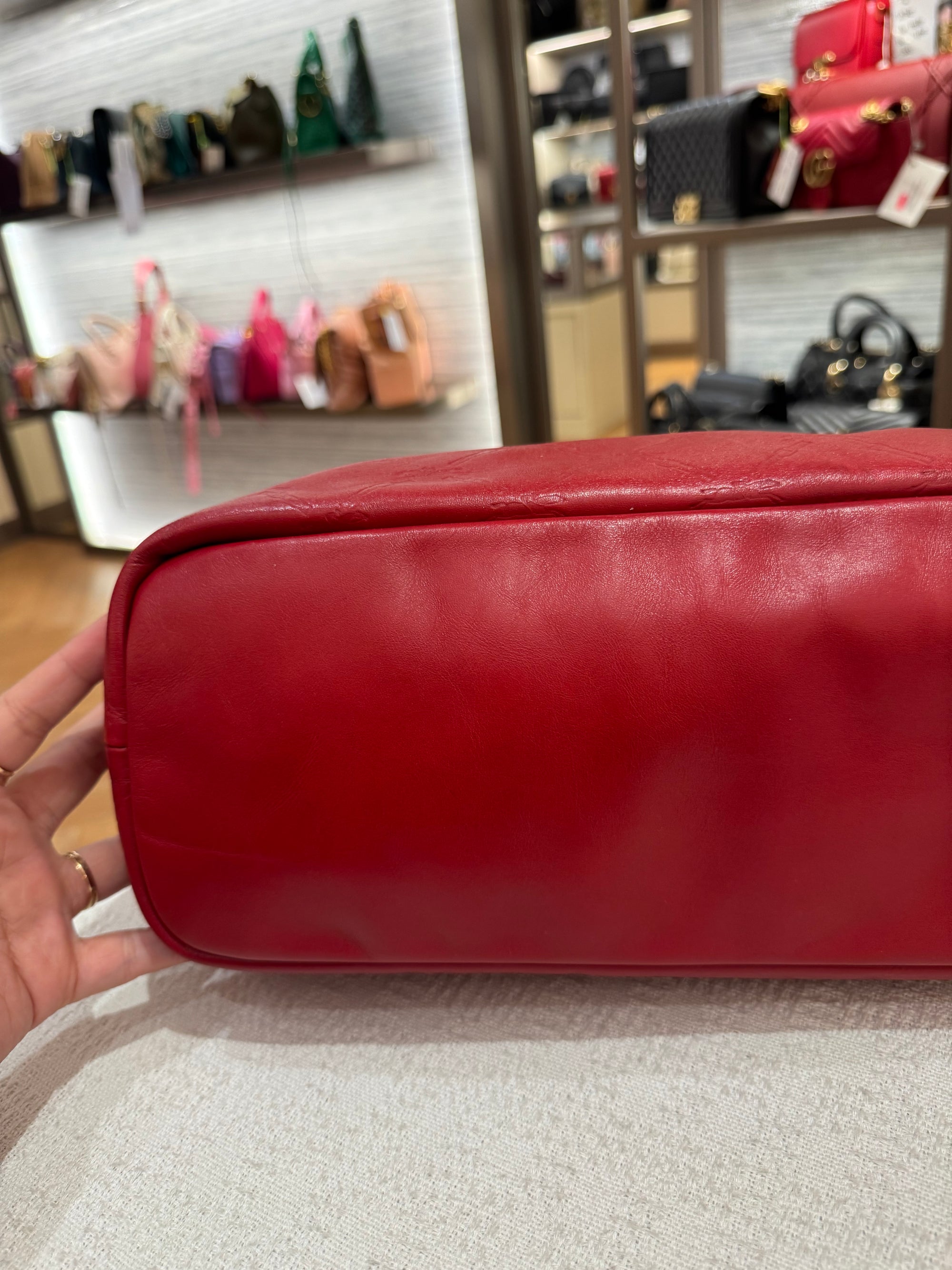 Longchamp LM Embossed Tote Red