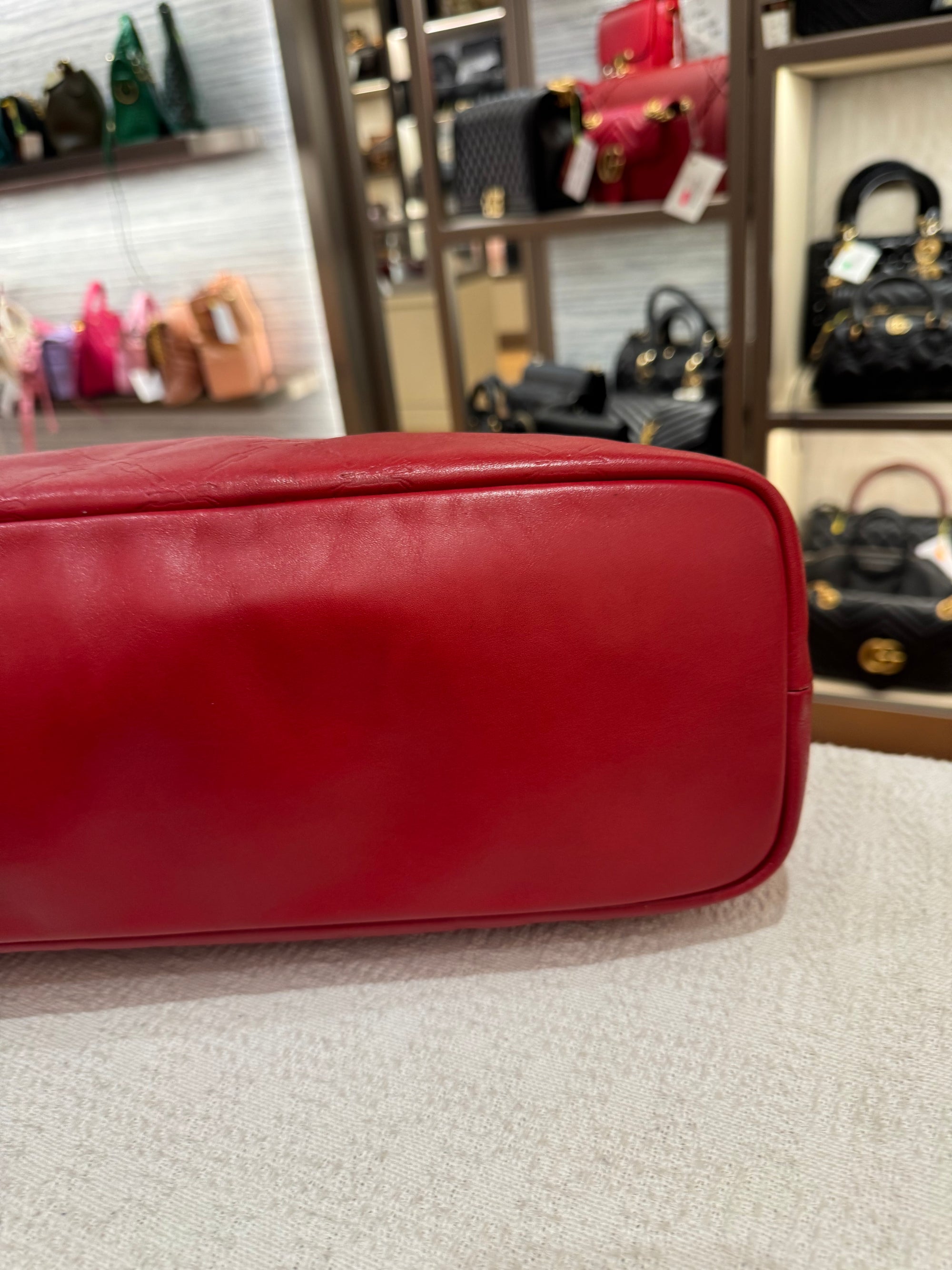 Longchamp LM Embossed Tote Red