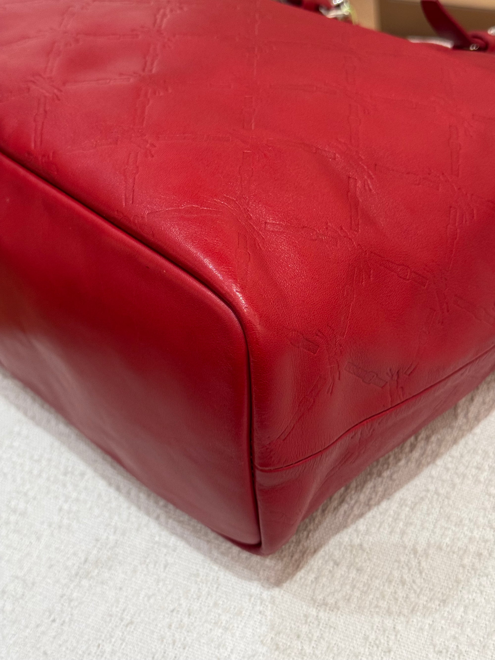 Longchamp LM Embossed Tote Red