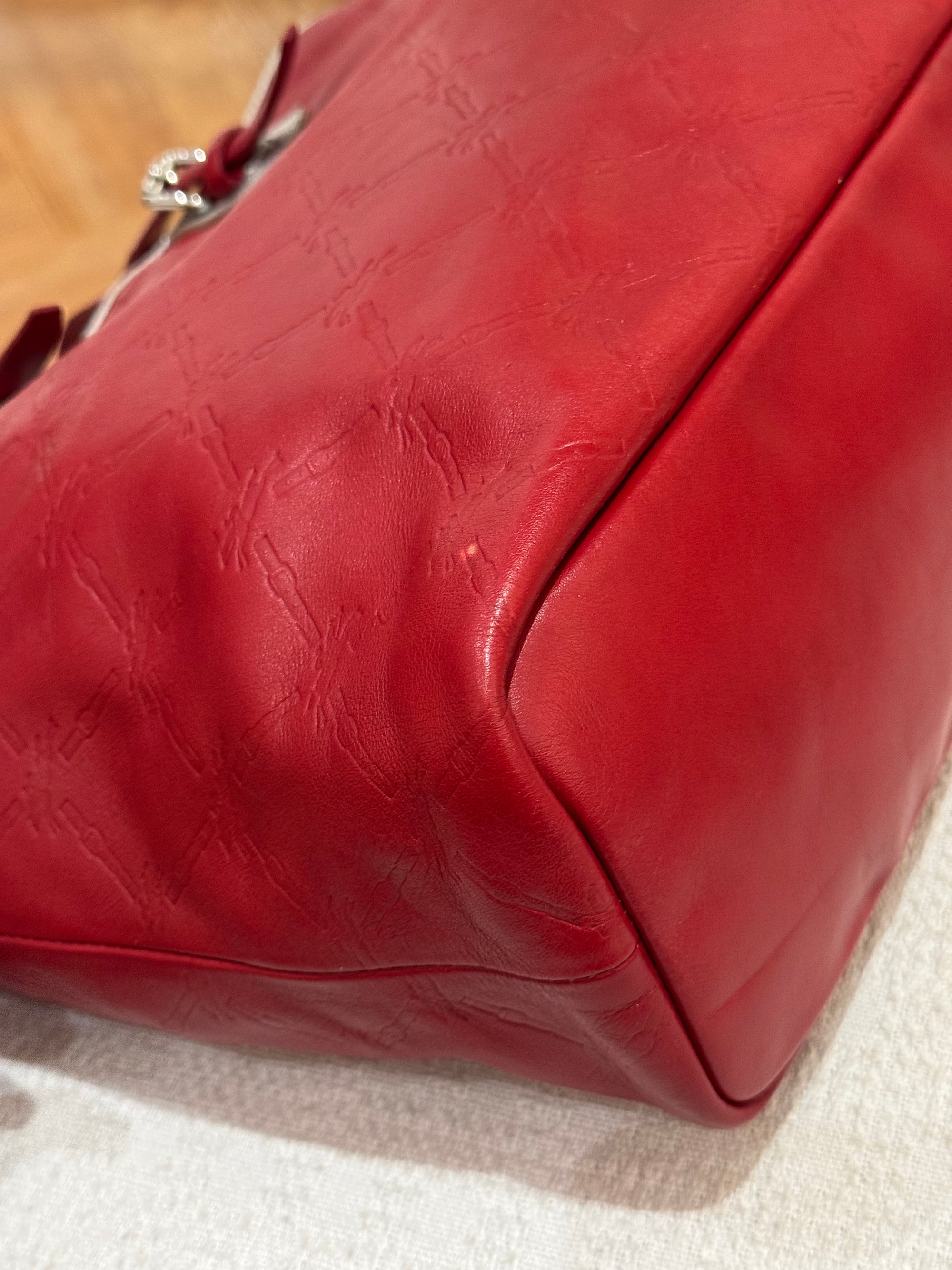 Longchamp LM Embossed Tote Red