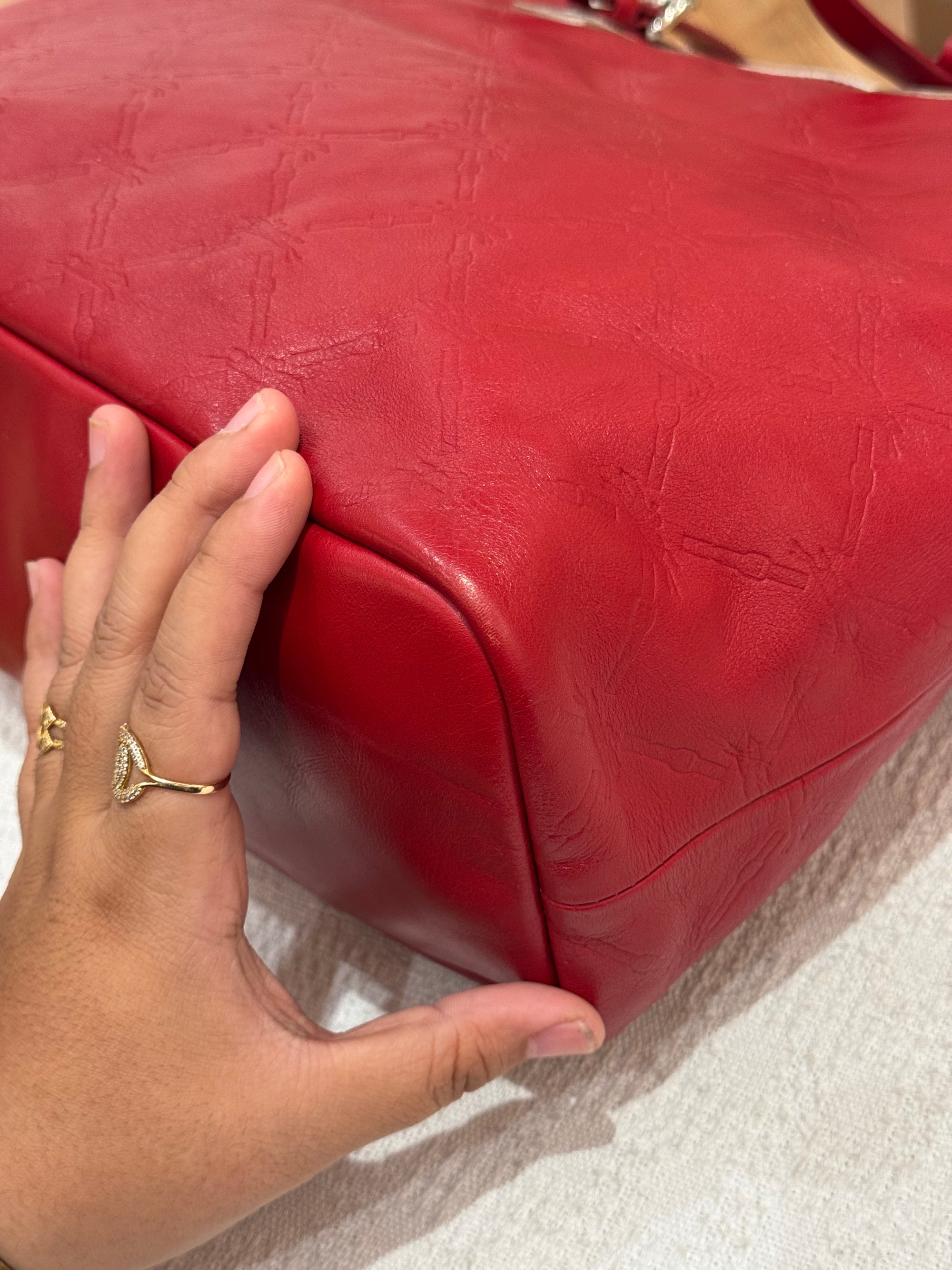 Longchamp LM Embossed Tote Red