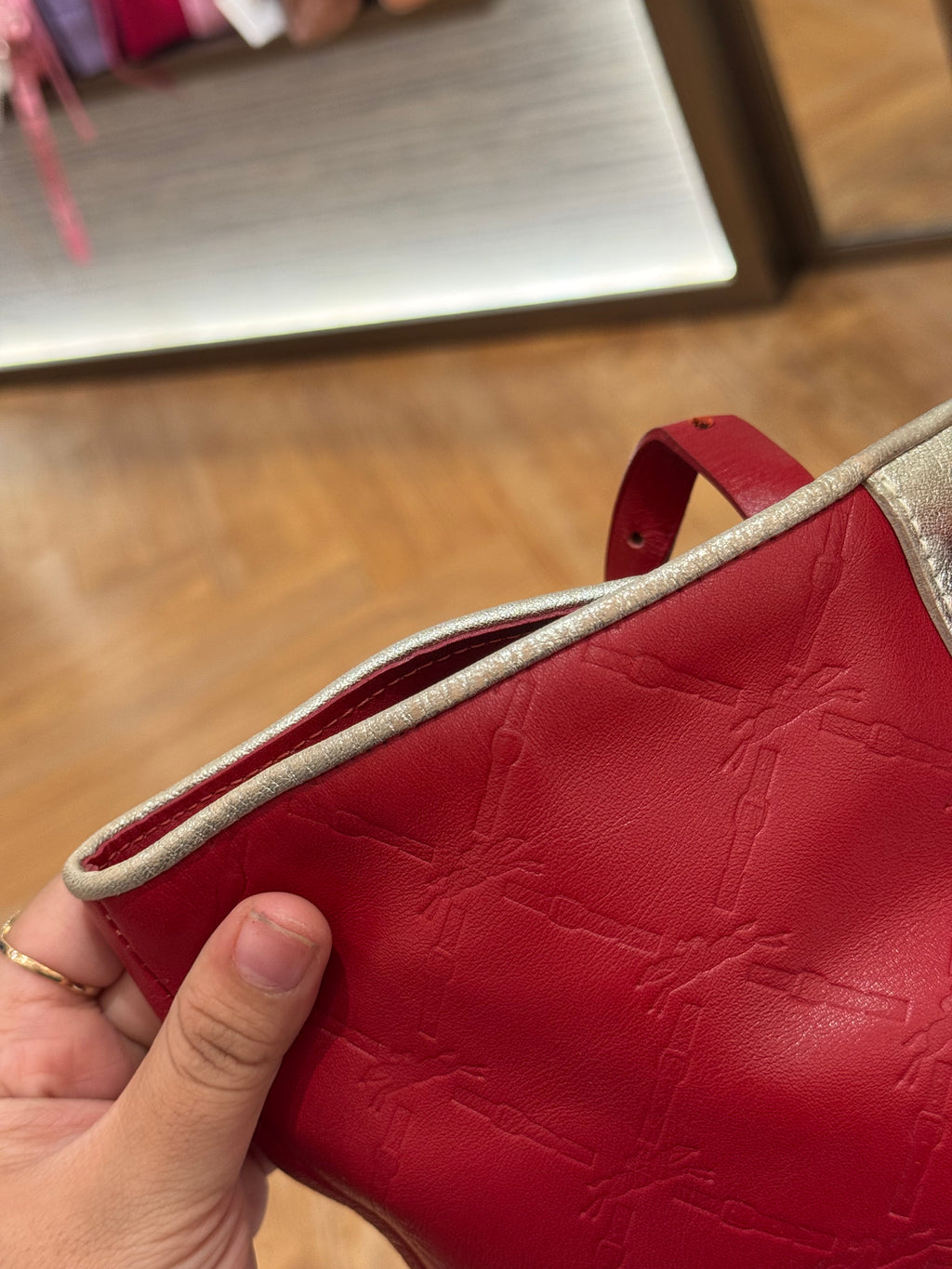 Longchamp LM Embossed Tote Red