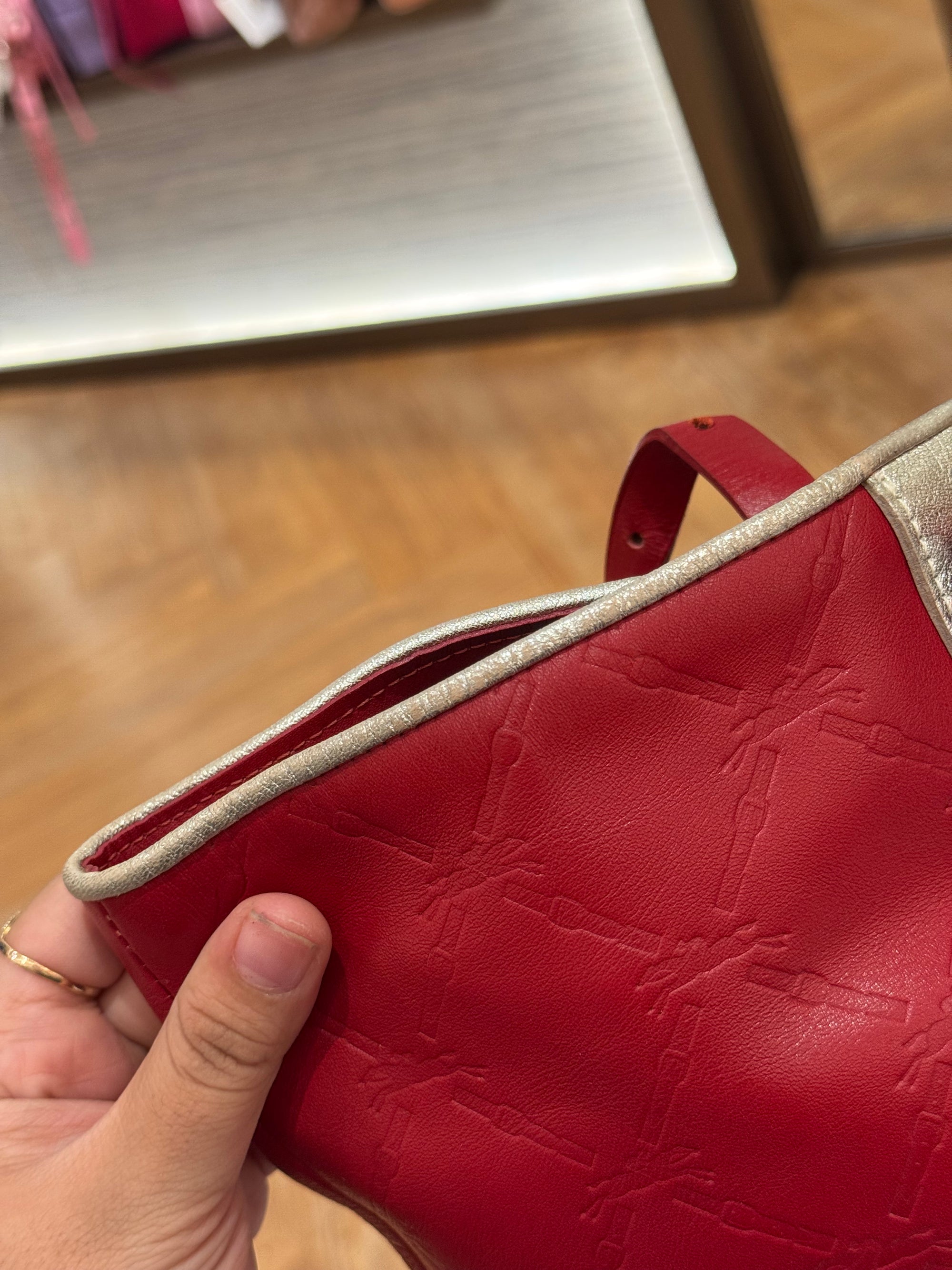Longchamp LM Embossed Tote Red