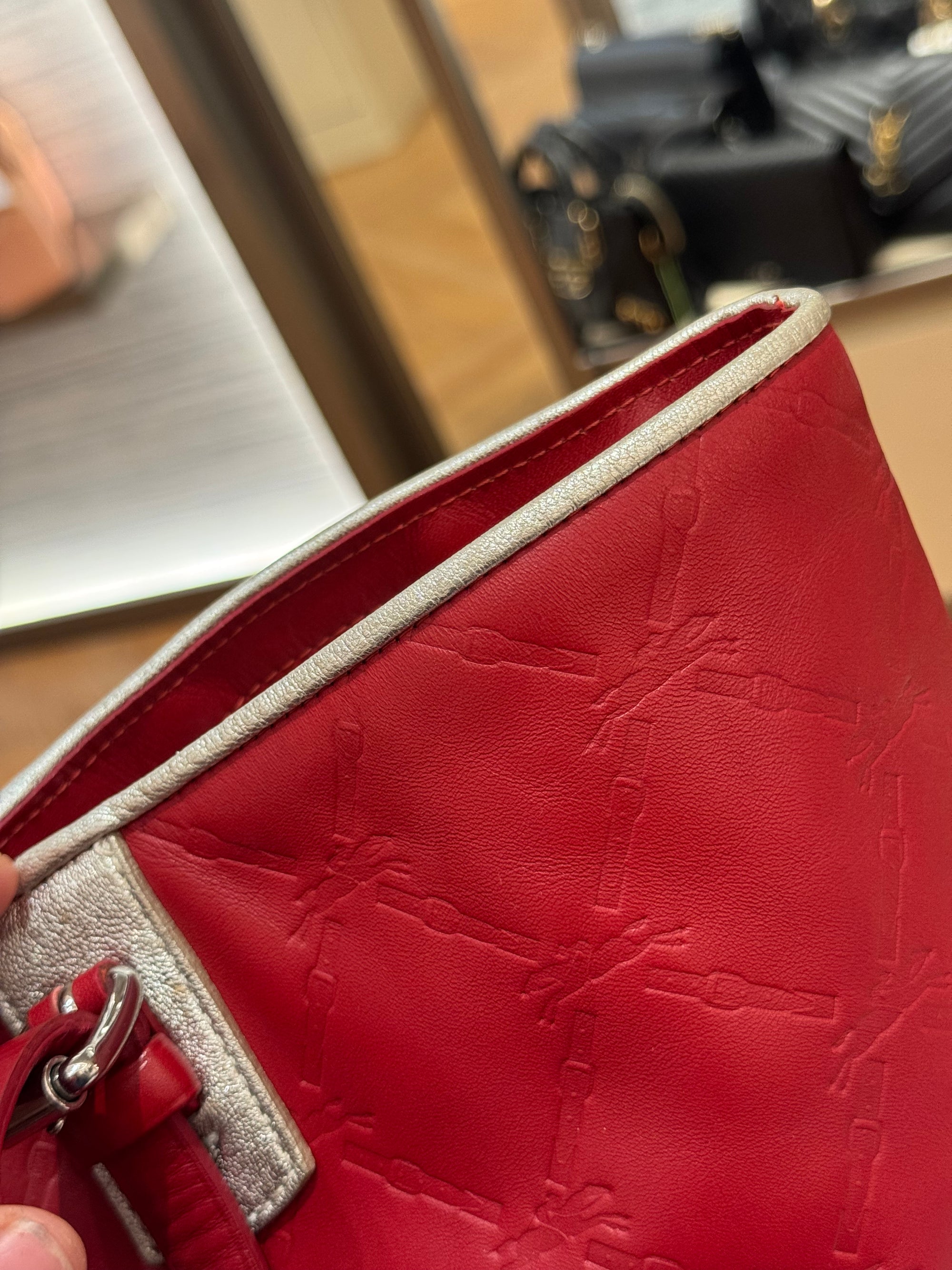 Longchamp LM Embossed Tote Red
