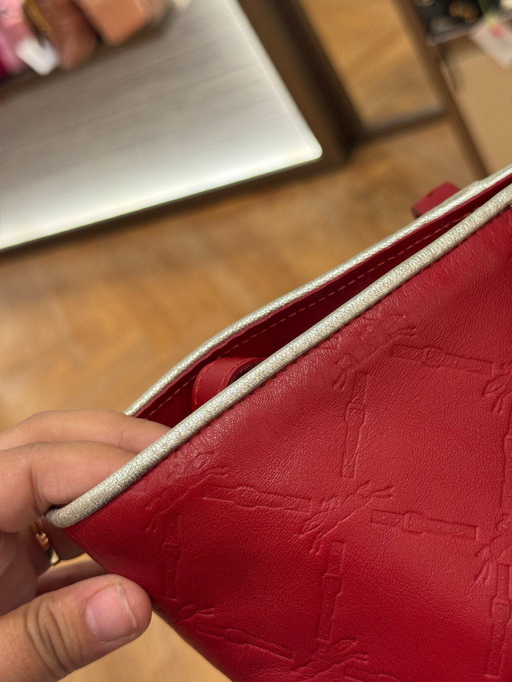 Longchamp LM Embossed Tote Red