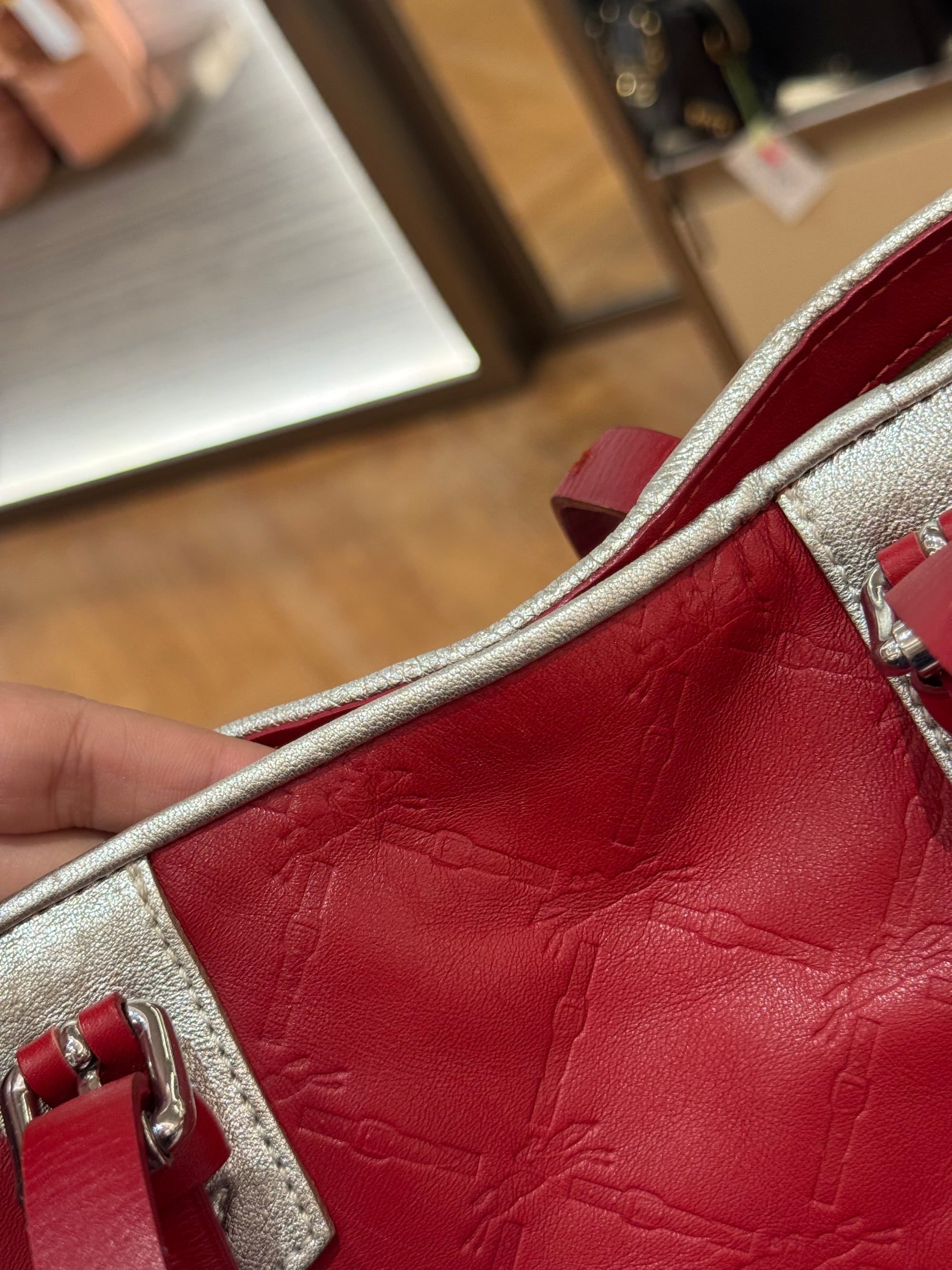 Longchamp LM Embossed Tote Red