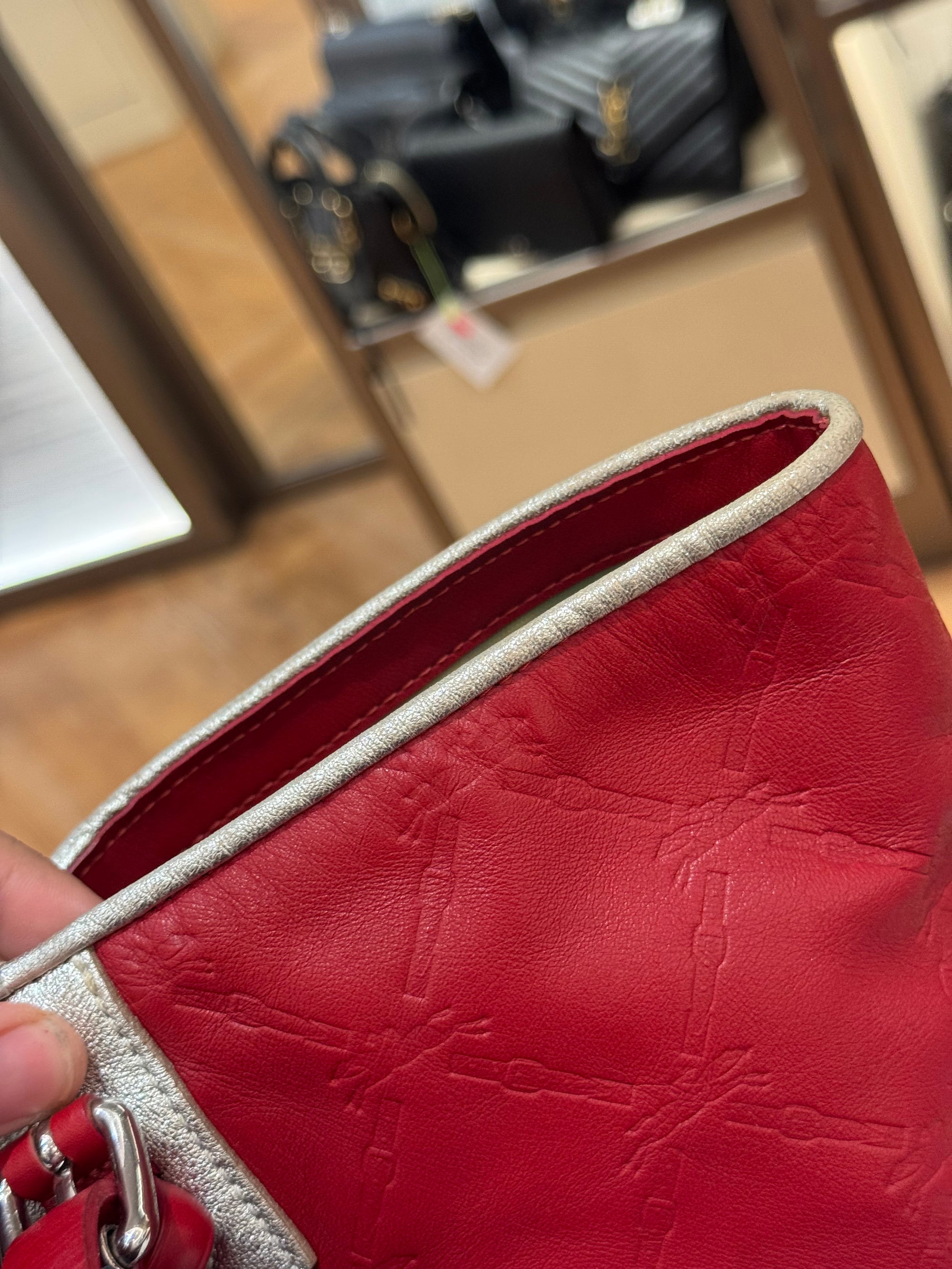 Longchamp LM Embossed Tote Red