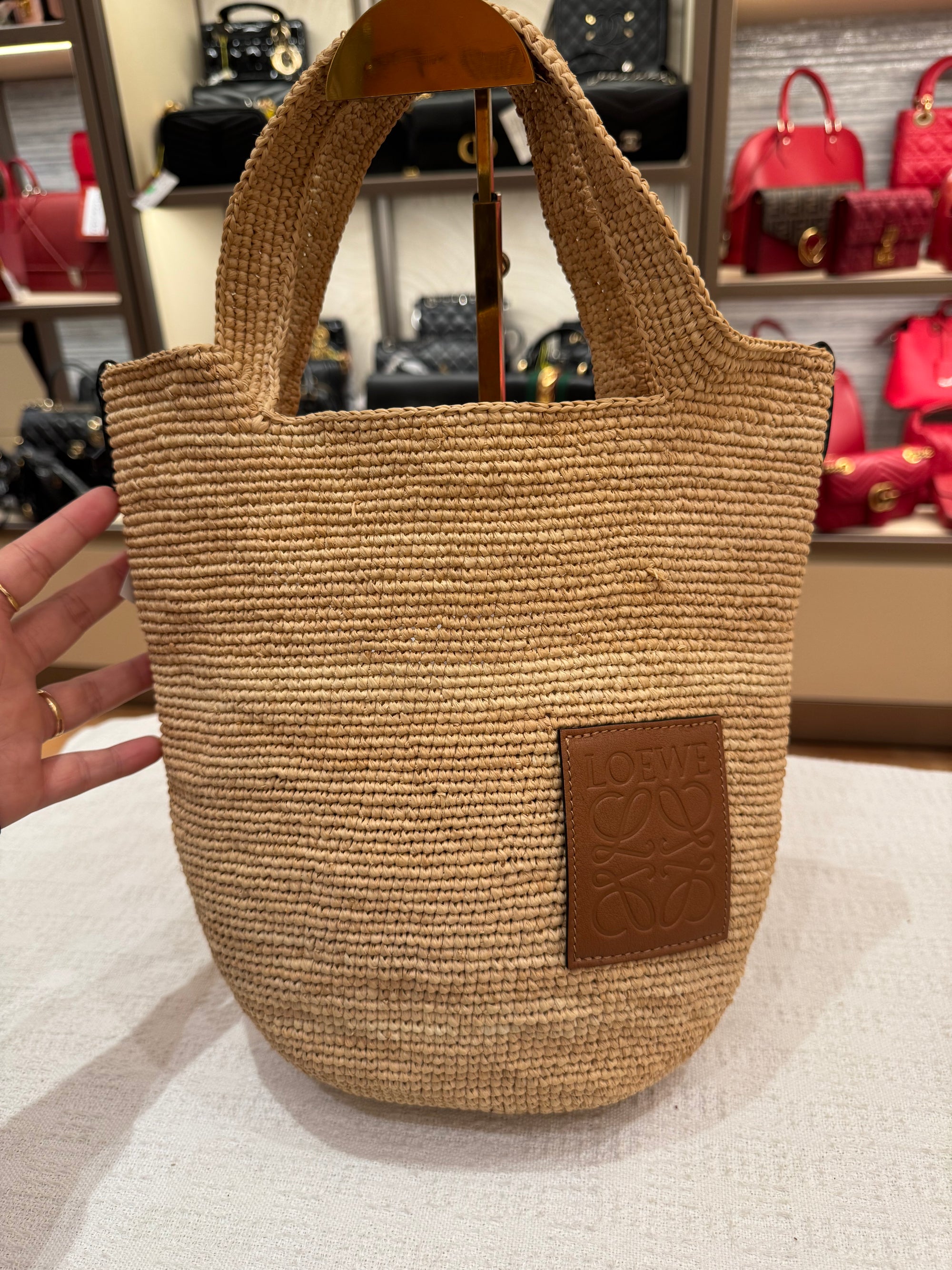 Loewe Raffia Slit Mini Tote Tan