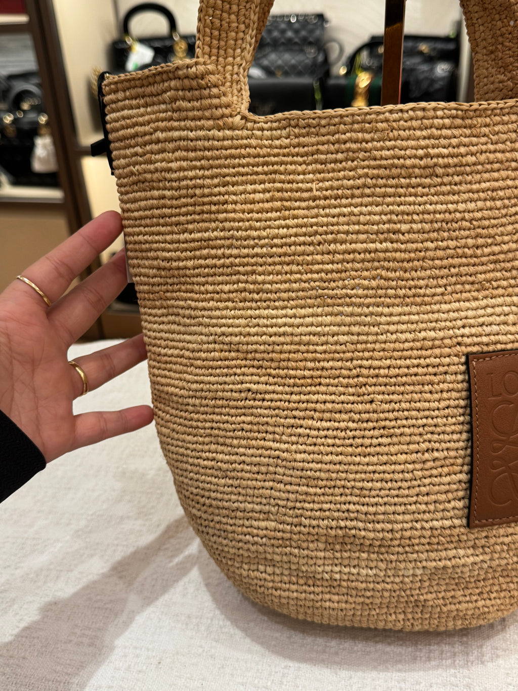 Loewe Raffia Slit Mini Tote Tan