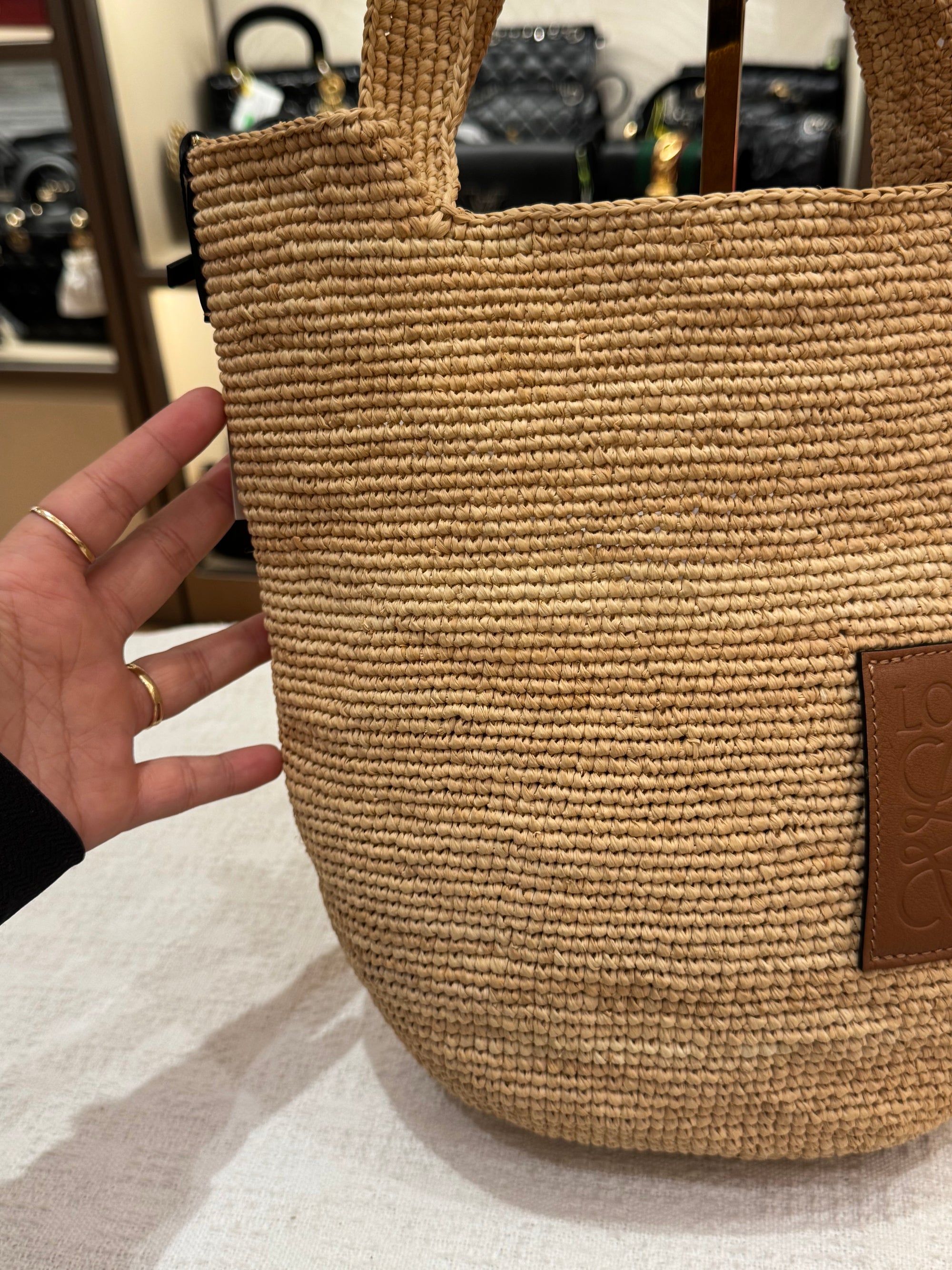 Loewe Raffia Slit Mini Tote Tan