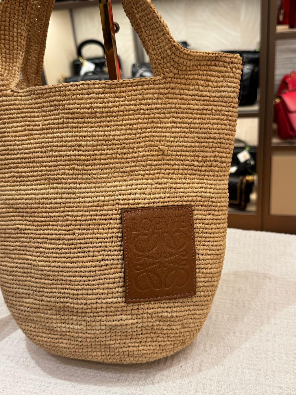 Loewe Raffia Slit Mini Tote Tan