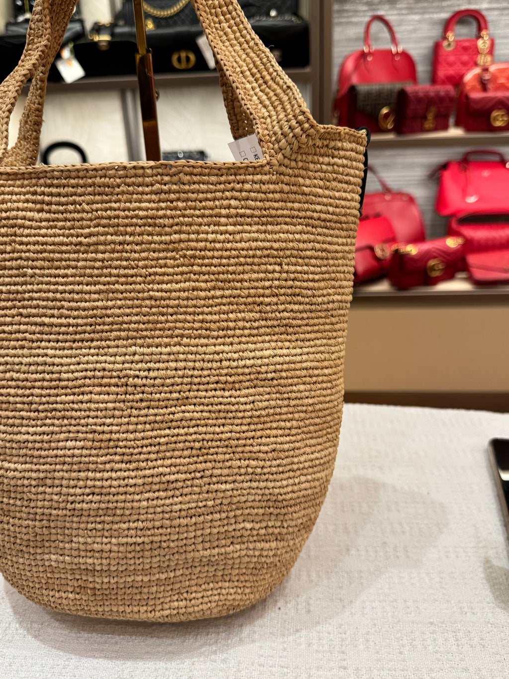 Loewe Raffia Slit Mini Tote Tan
