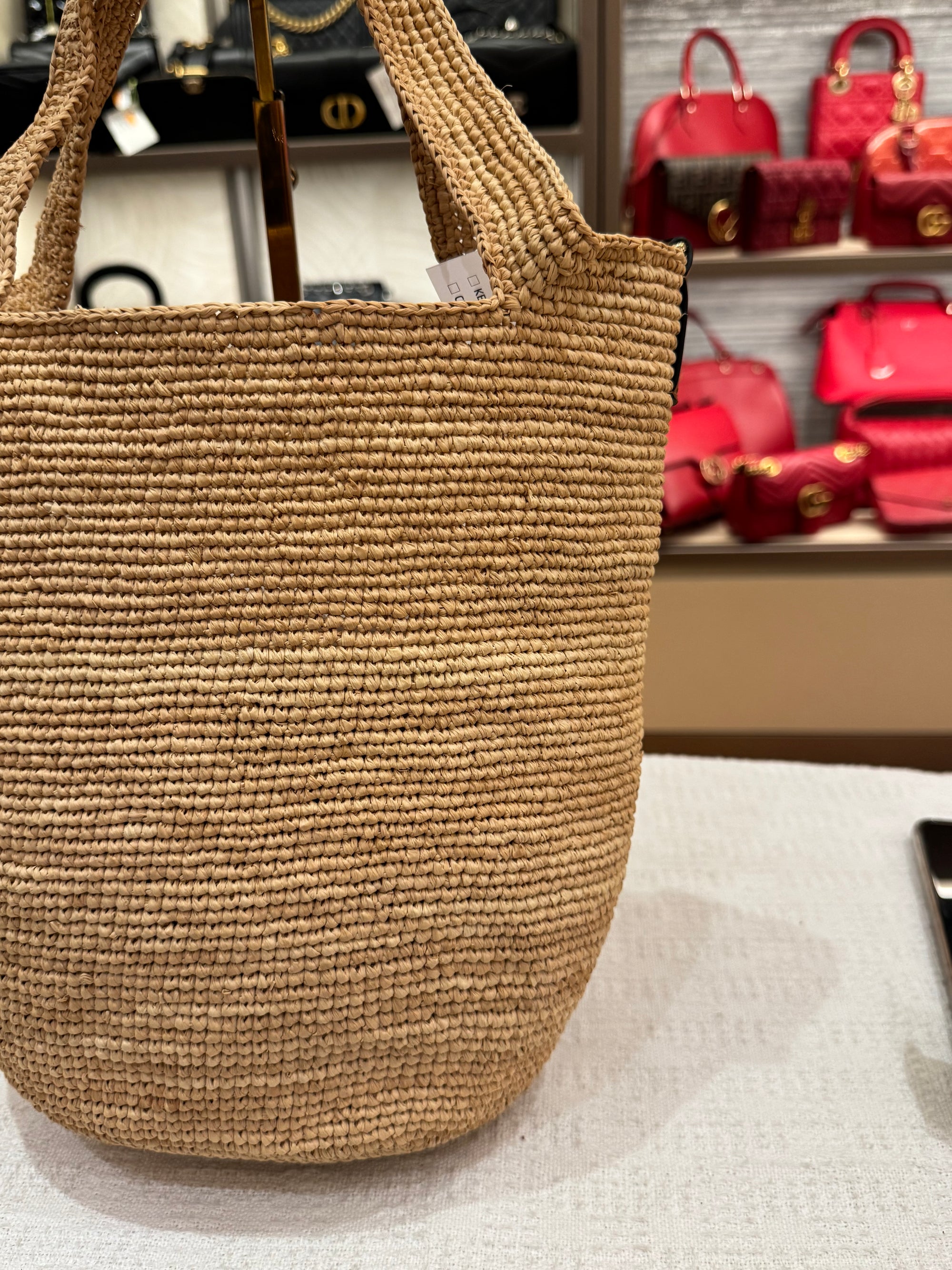 Loewe Raffia Slit Mini Tote Tan