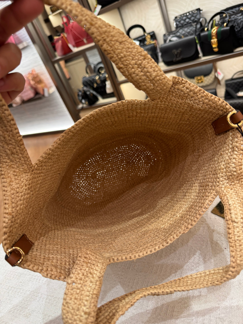 Loewe Raffia Slit Mini Tote Tan