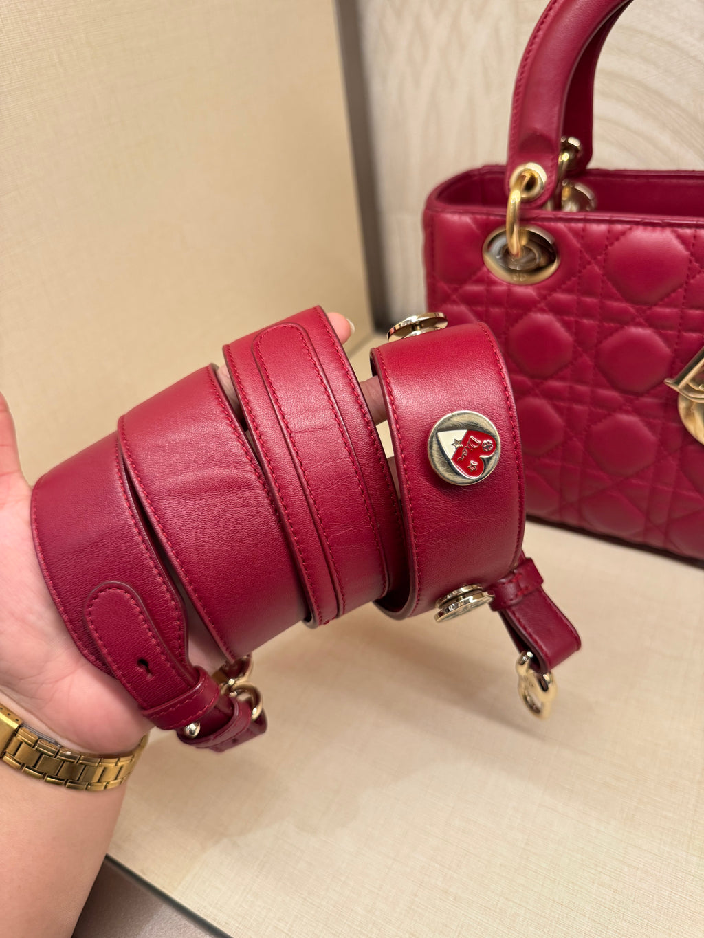 Lady Dior Small Red Strap Pin
