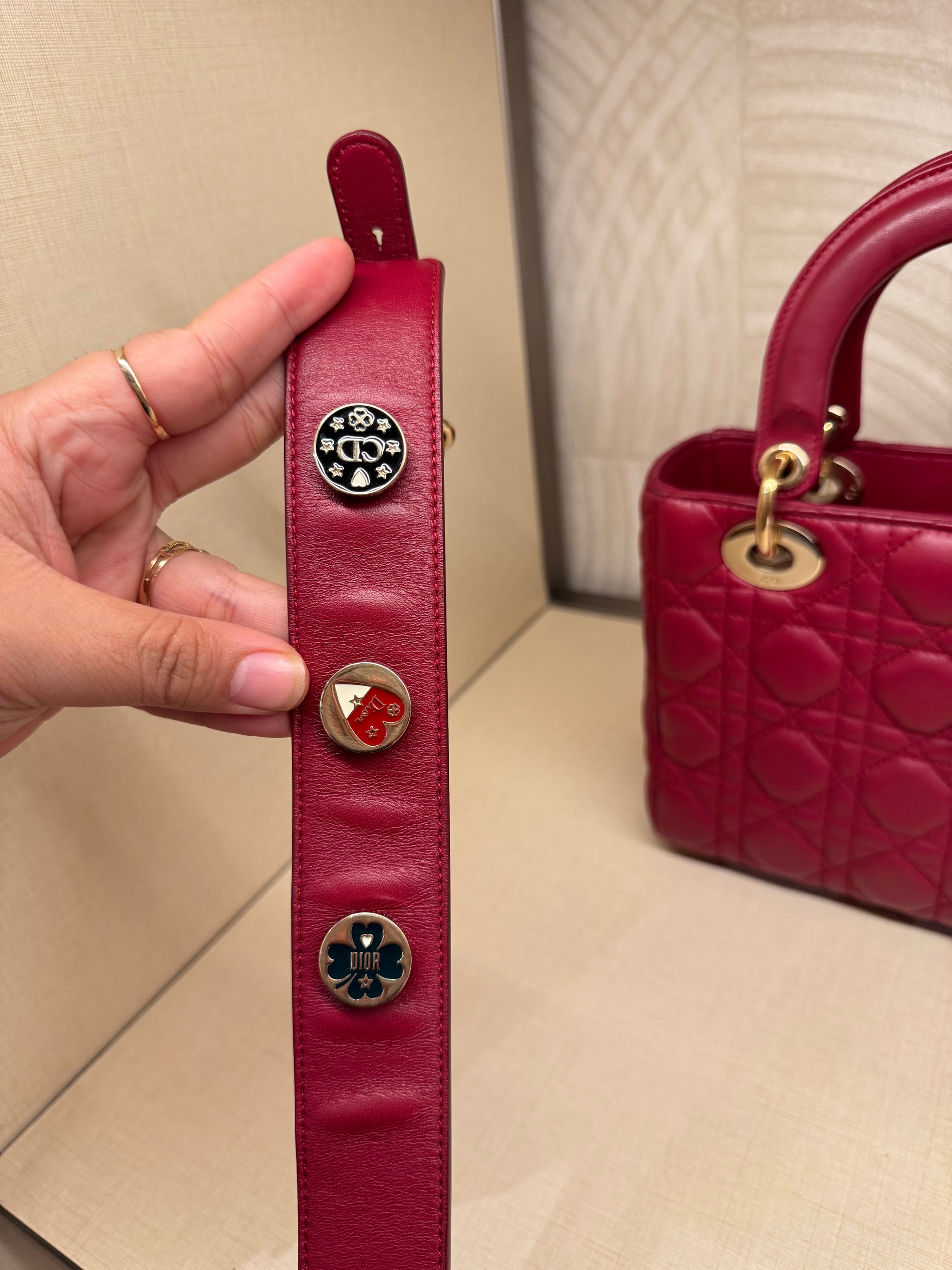 Lady Dior Small Red Strap Pin
