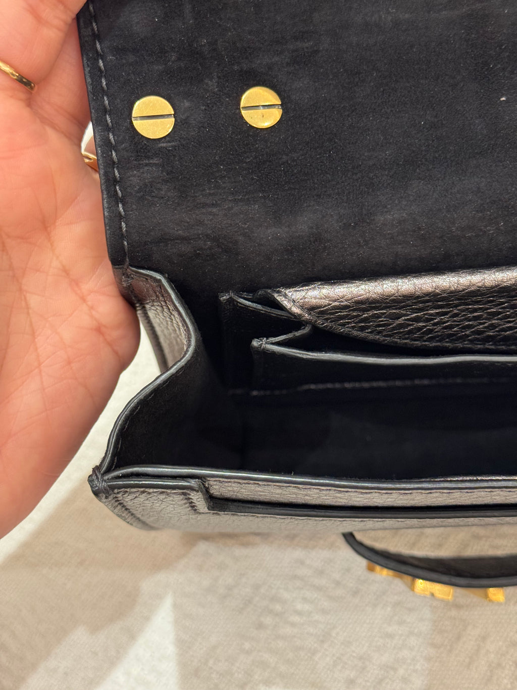 J'Adior Chain Flap Dark Grey Metalic