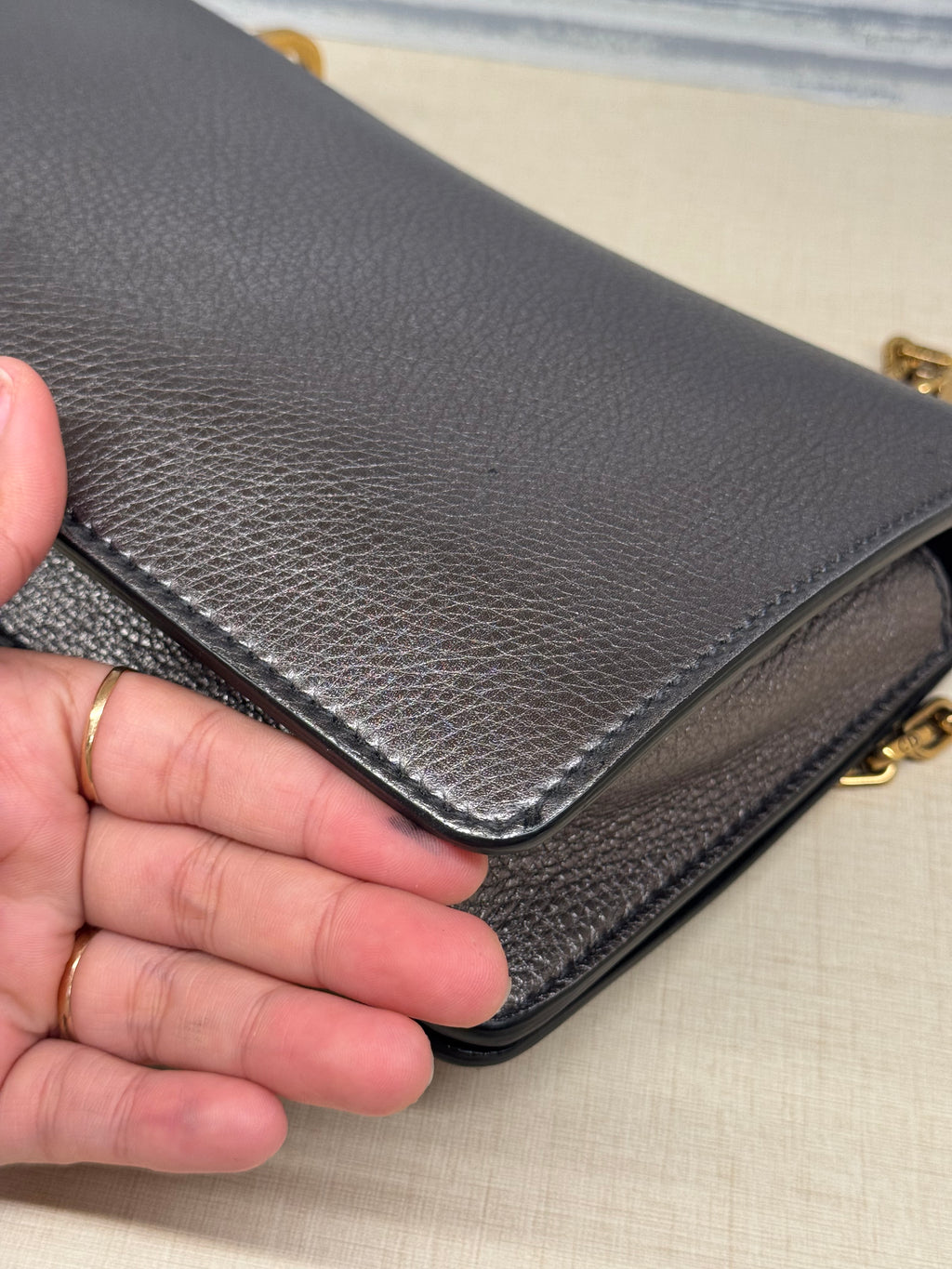 J'Adior Chain Flap Dark Grey Metalic