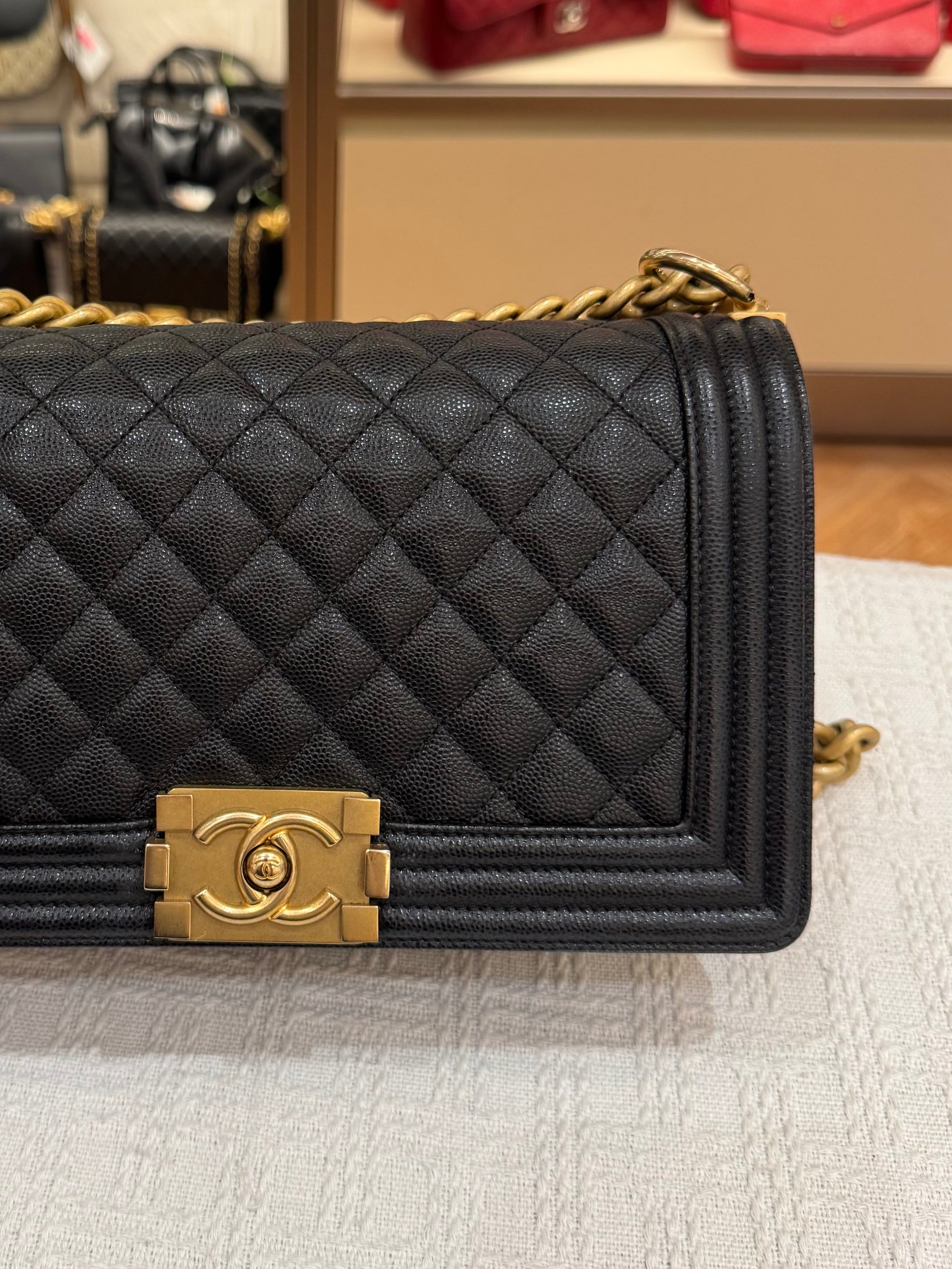 Chanel Boy Caviar Old Meidum Black GHW