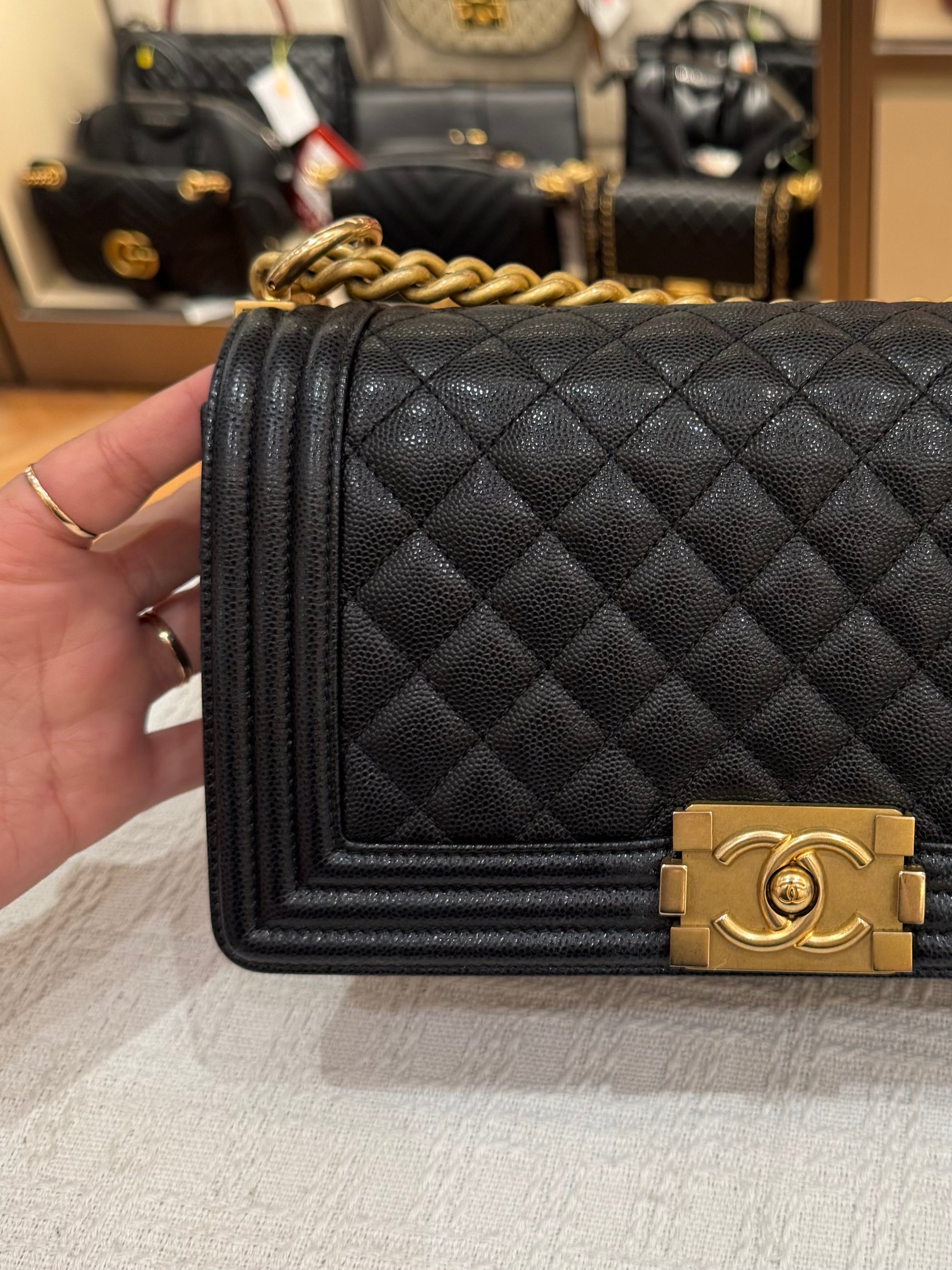 Chanel Boy Caviar Old Meidum Black GHW