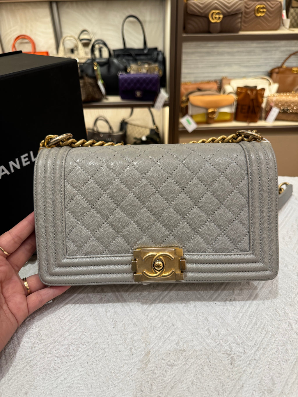 Chanel Boy Medium Light Grey
