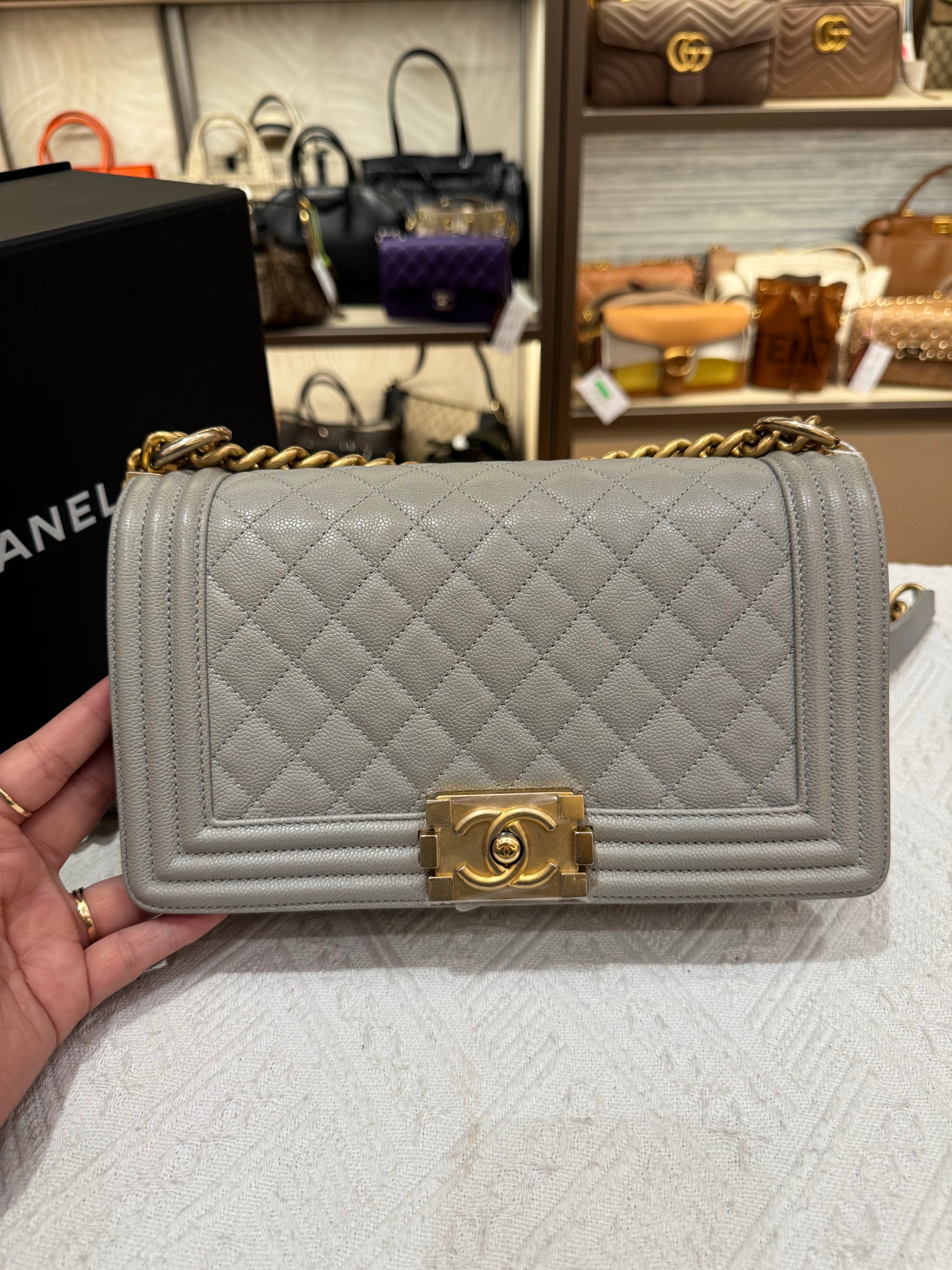 Chanel Boy Medium Light Grey