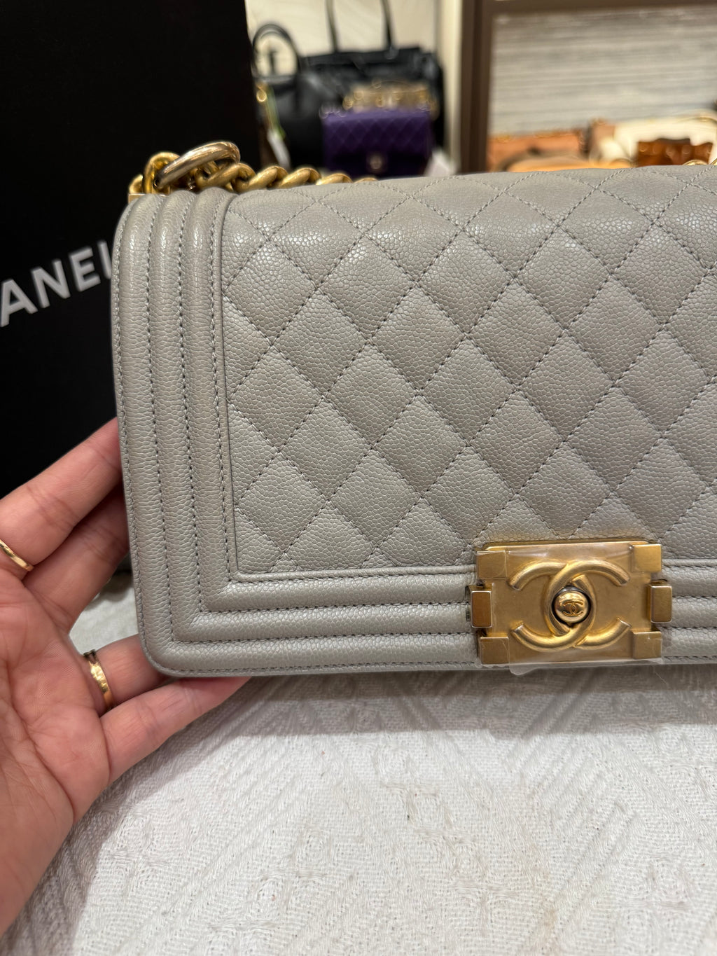 Chanel Boy Medium Light Grey