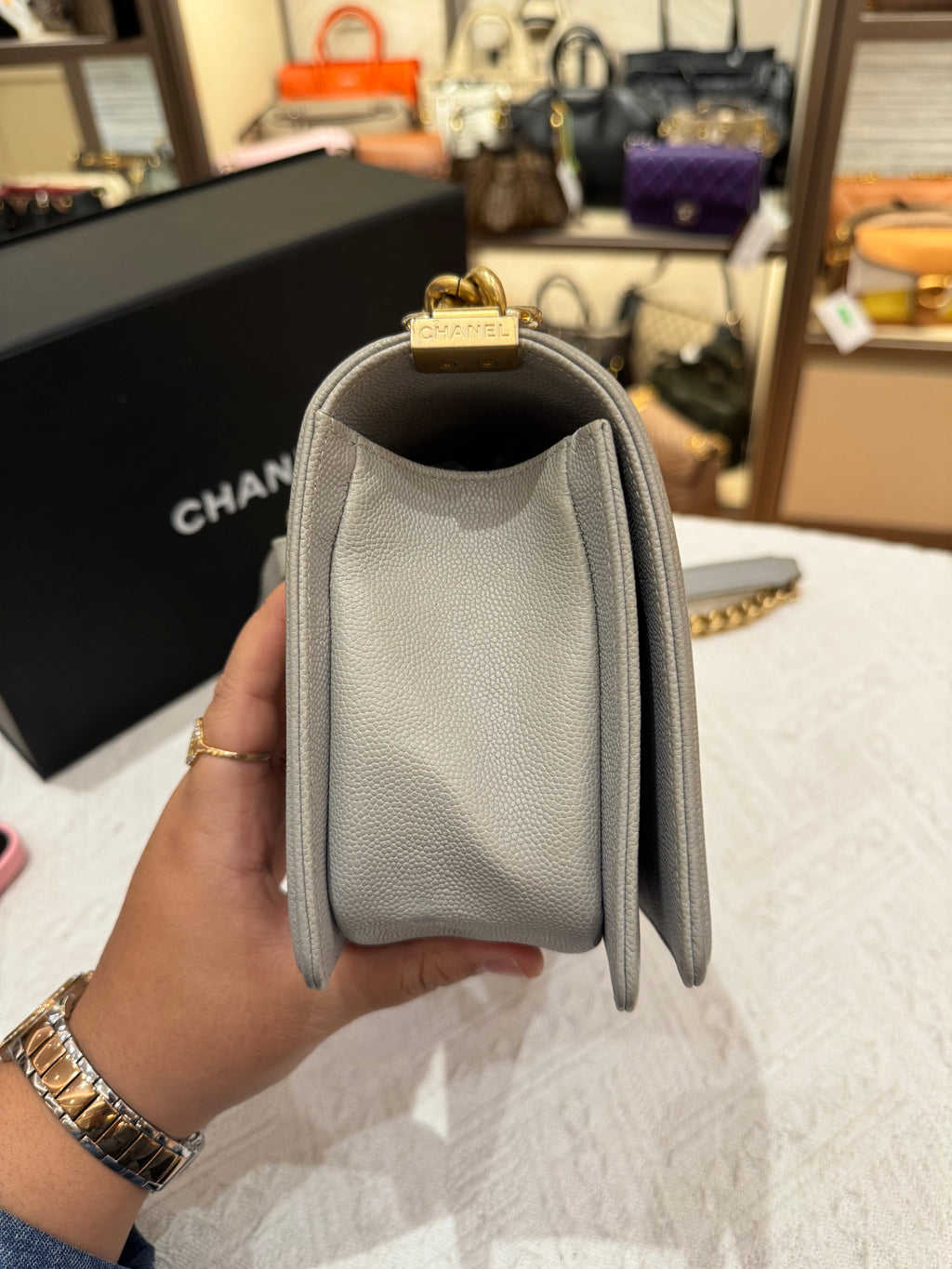 Chanel Boy Medium Light Grey