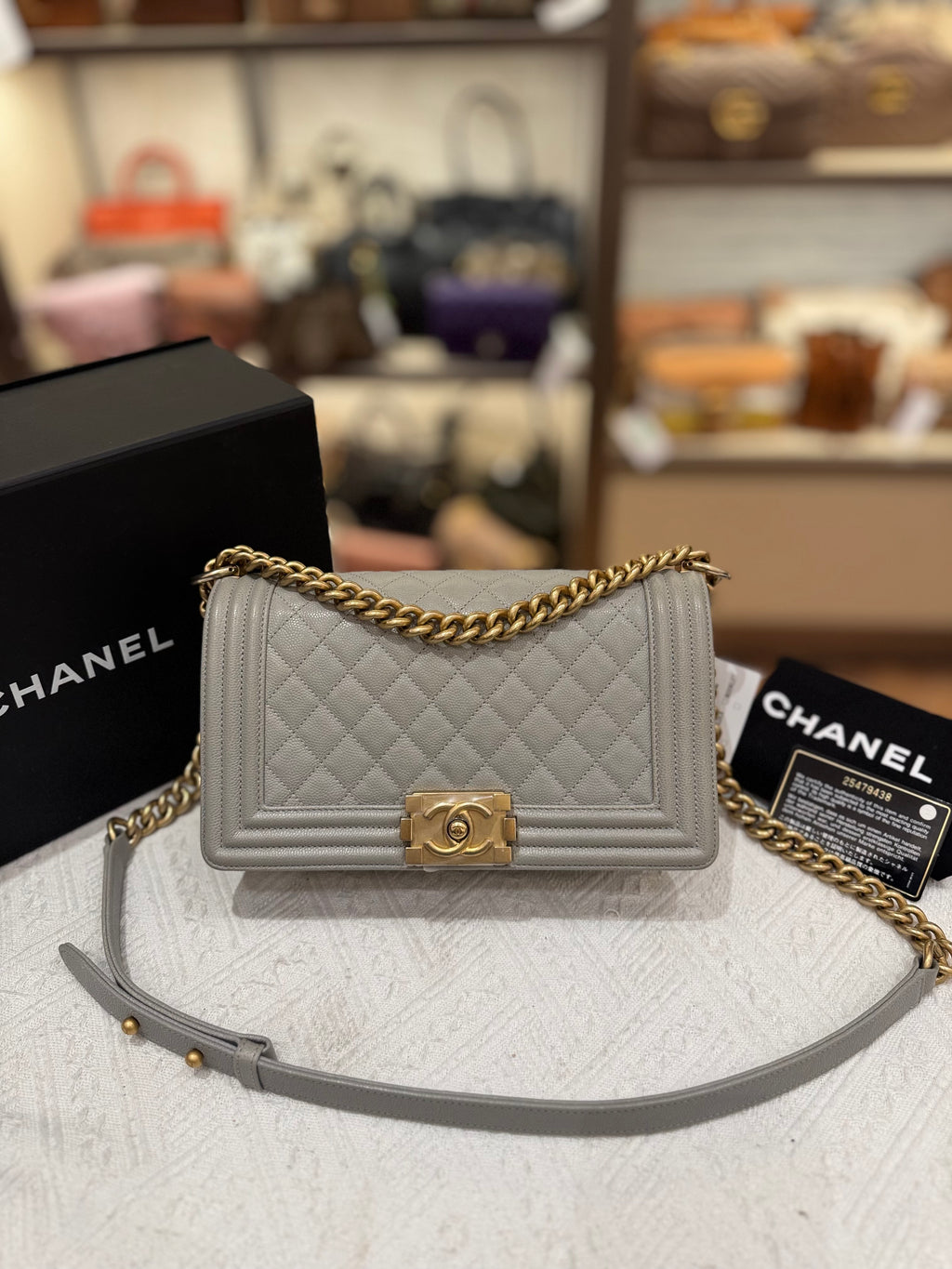 Chanel Boy Medium Light Grey