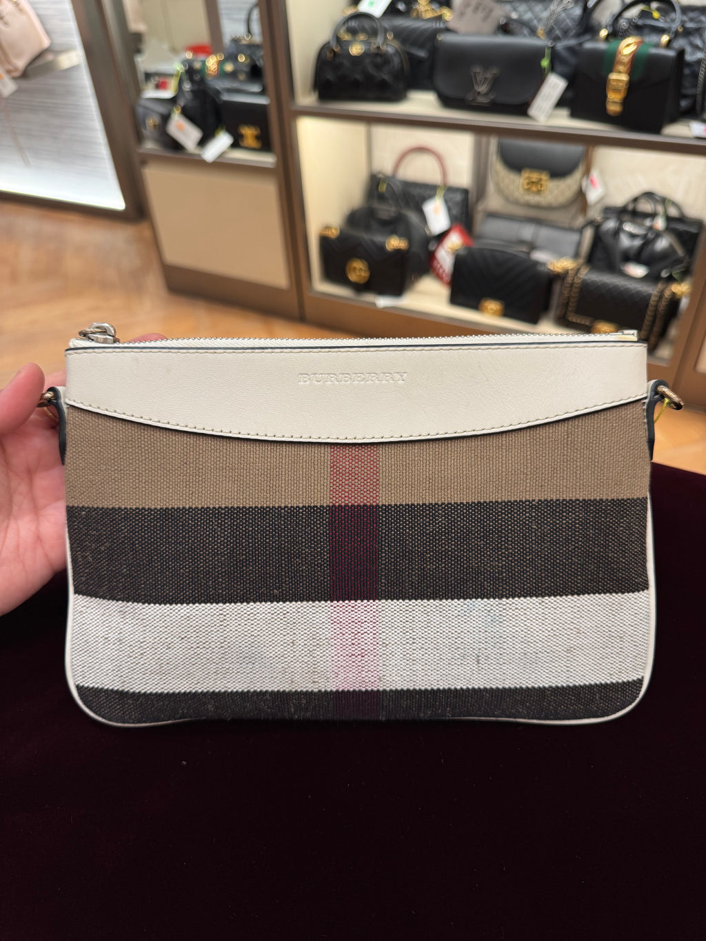 Burberry Check Peyton Crossbody White